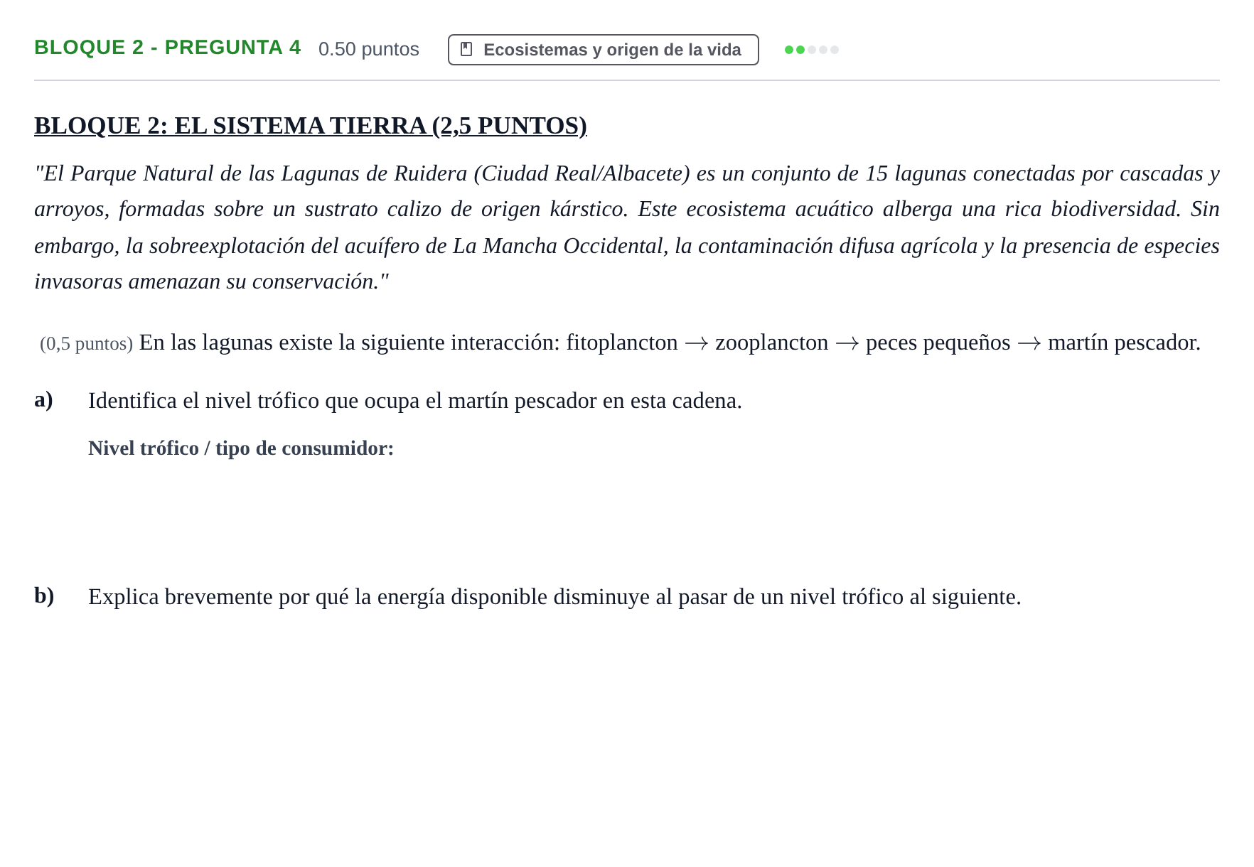 Enunciado: Bloque 2 - Pregunta 4 · Ciencias Generales PAU Castilla-La Mancha Extraordinaria 2026