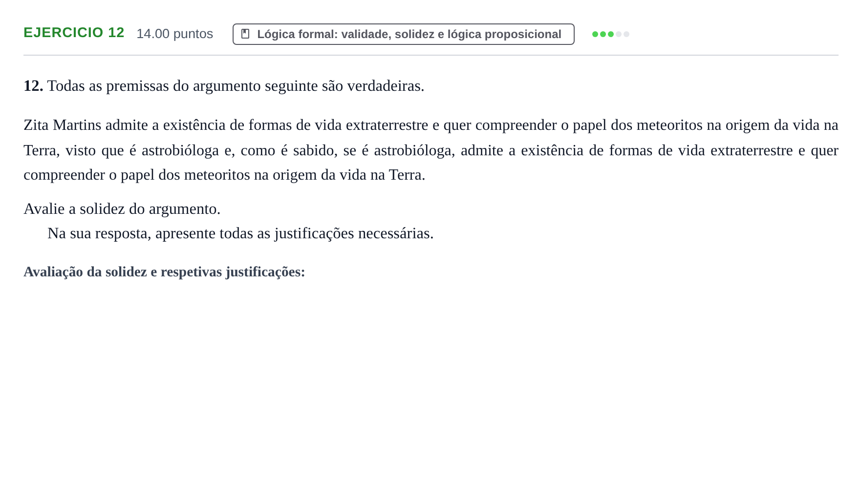 Enunciado: Exercício 12 · Exame Nacional Filosofia Época especial 2024