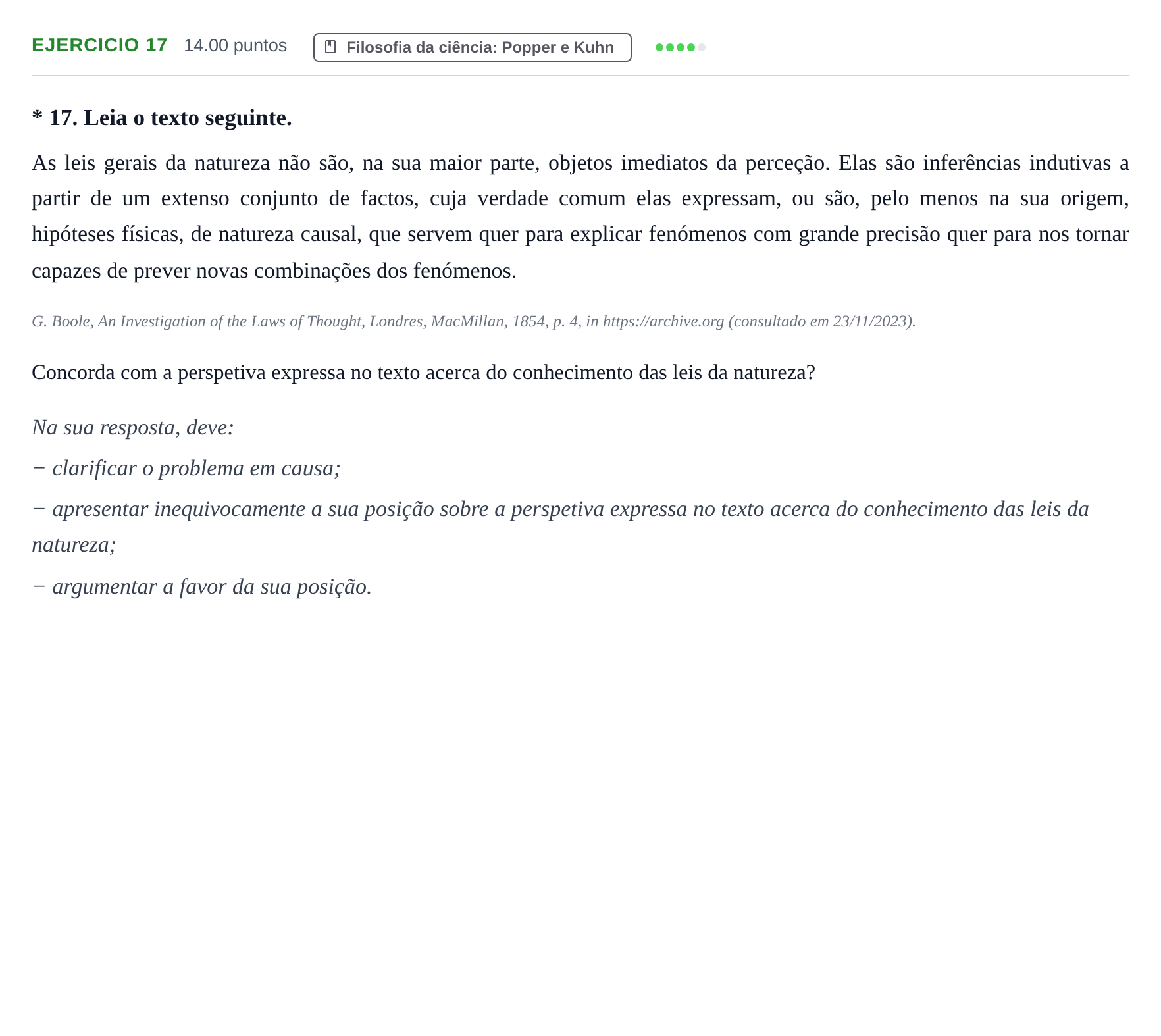 Enunciado: Exercício 17 · Exame Nacional Filosofia Época especial 2024