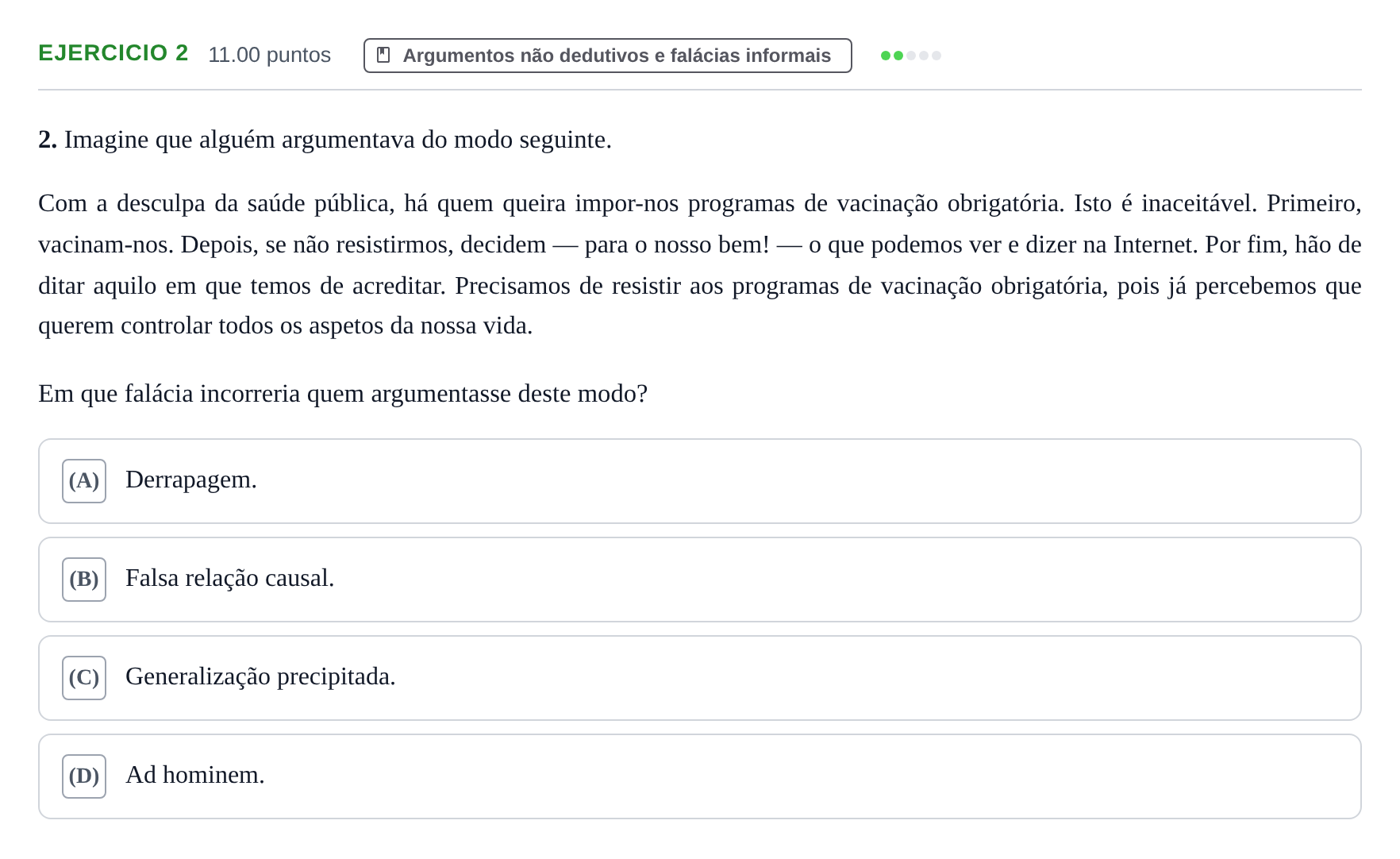 Enunciado: Exercício 2 · Exame Nacional Filosofia Época especial 2024