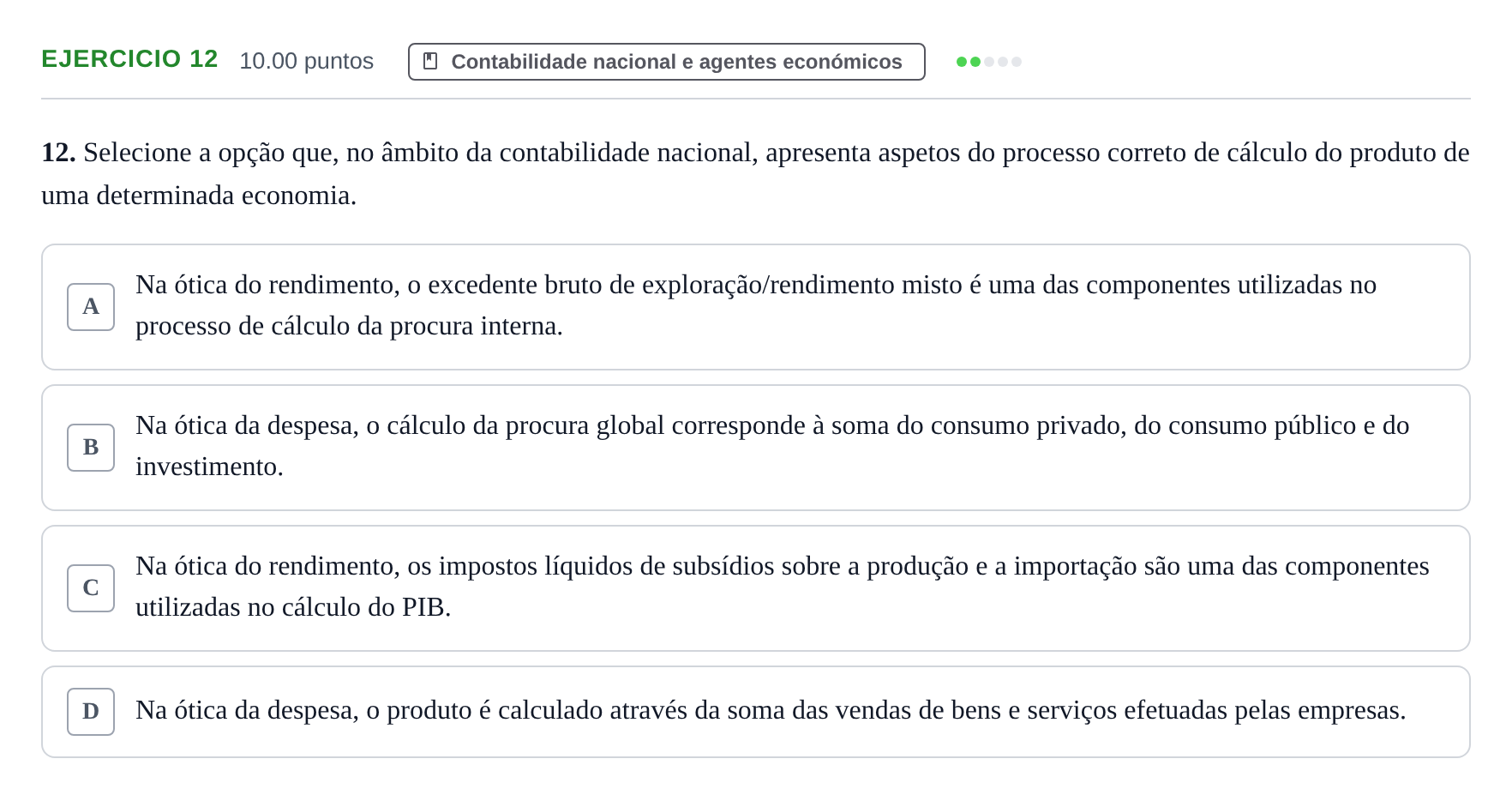 Enunciado: Exercício 12 · Exame Nacional Economia A Época especial 2024
