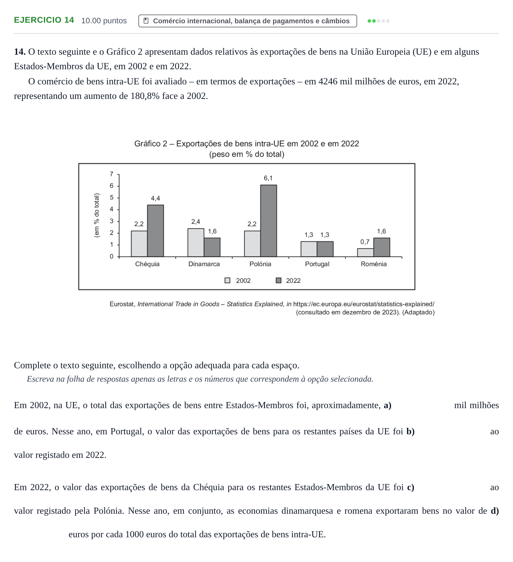 Enunciado: Exercício 14 · Exame Nacional Economia A Época especial 2024