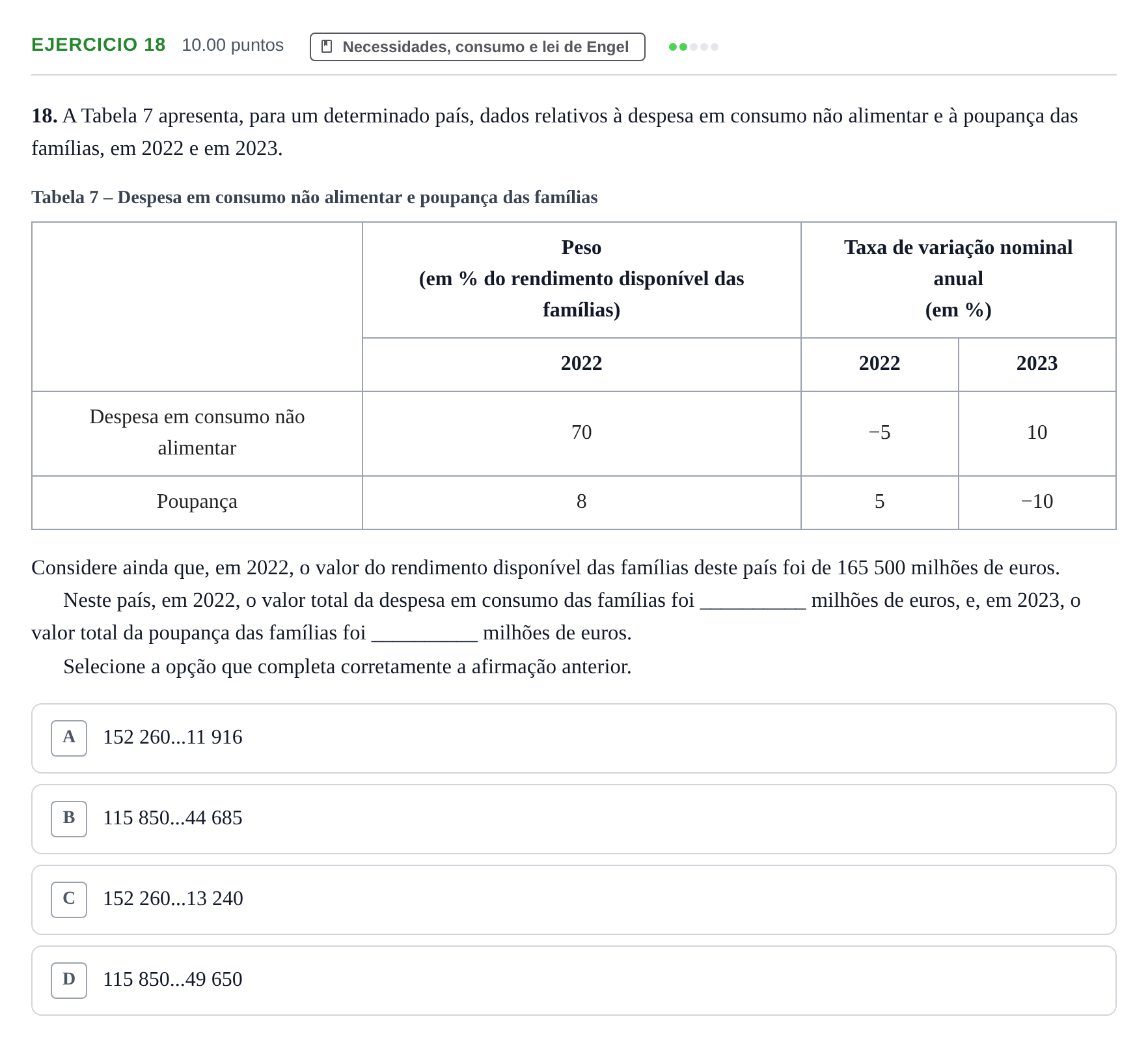 Enunciado: Exercício 18 · Exame Nacional Economia A Época especial 2024