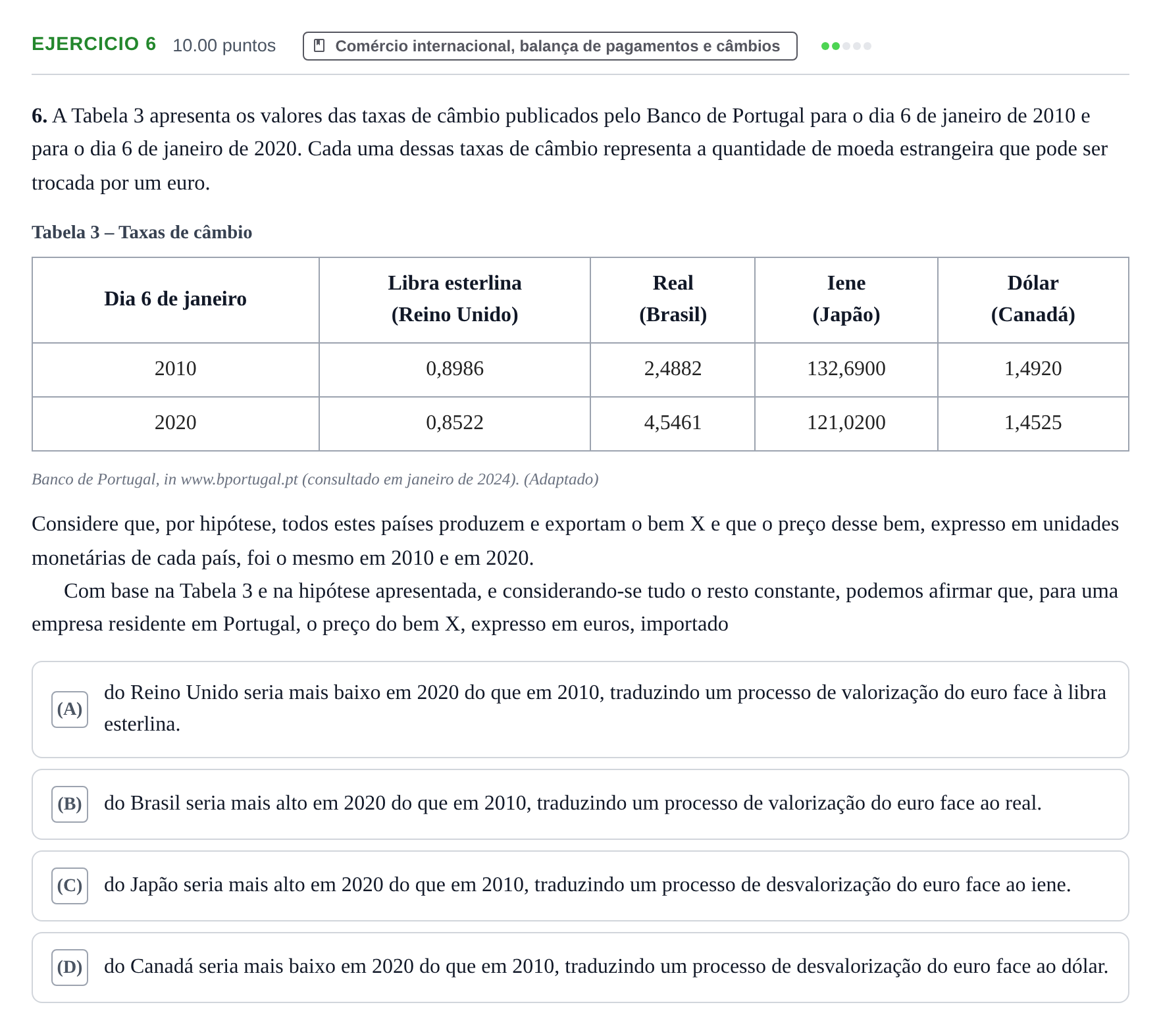 Enunciado: Exercício 6 · Exame Nacional Economia A Época especial 2024