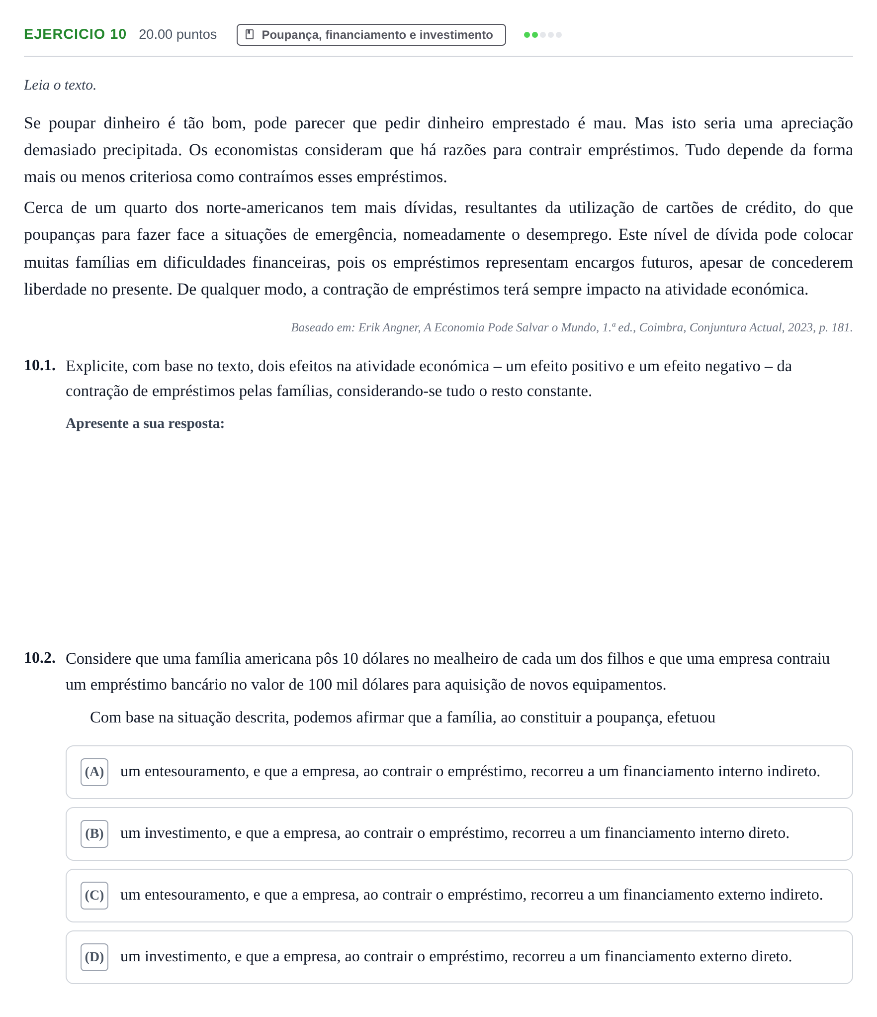 Enunciado: Exercício 10 · Exame Nacional Economia A 1.ª fase 2024