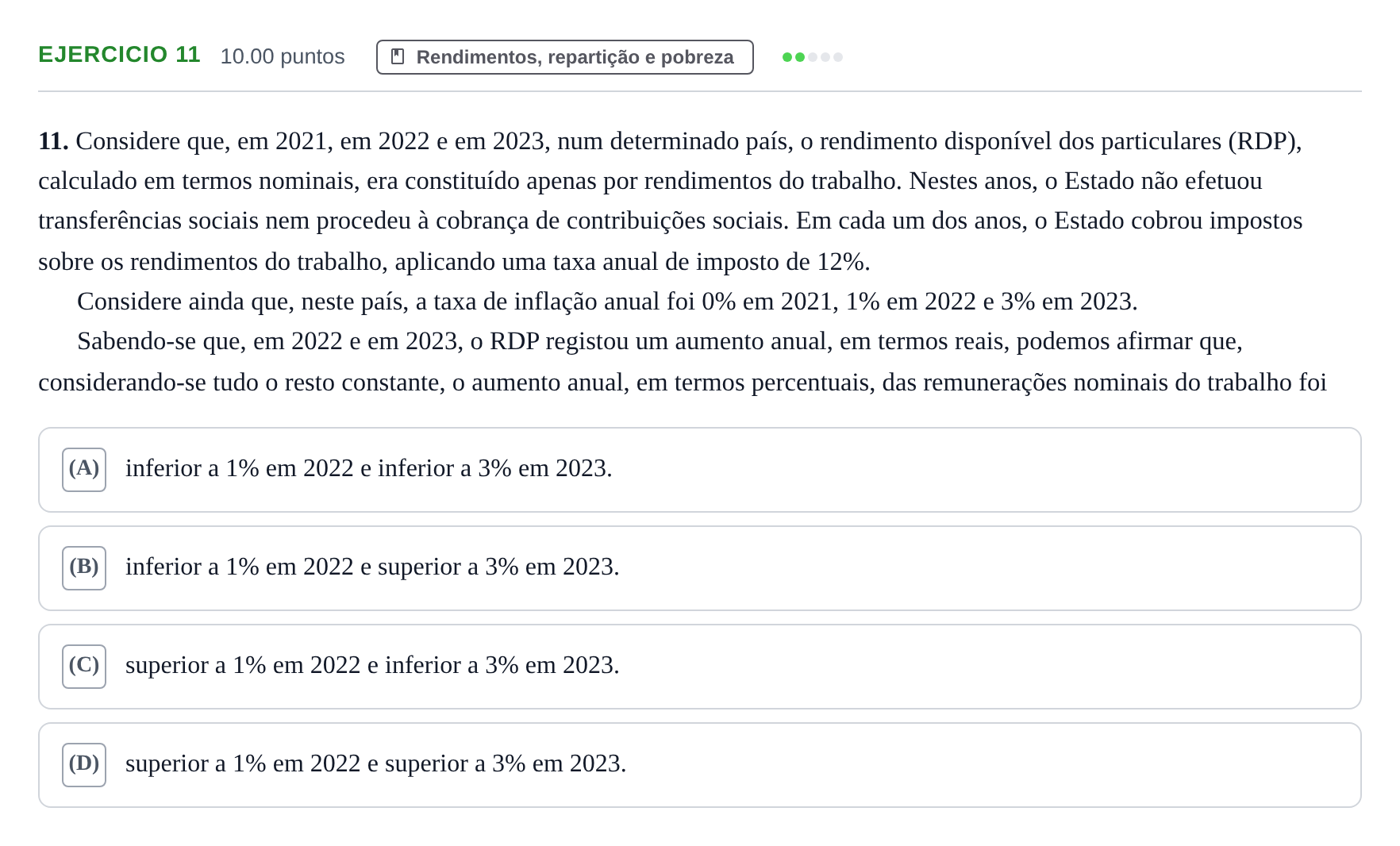 Enunciado: Exercício 11 · Exame Nacional Economia A 1.ª fase 2024