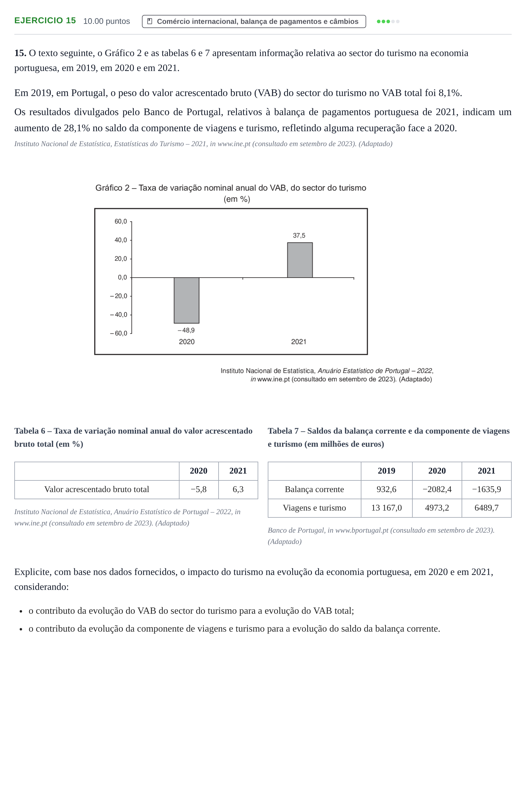 Enunciado: Exercício 15 · Exame Nacional Economia A 1.ª fase 2024