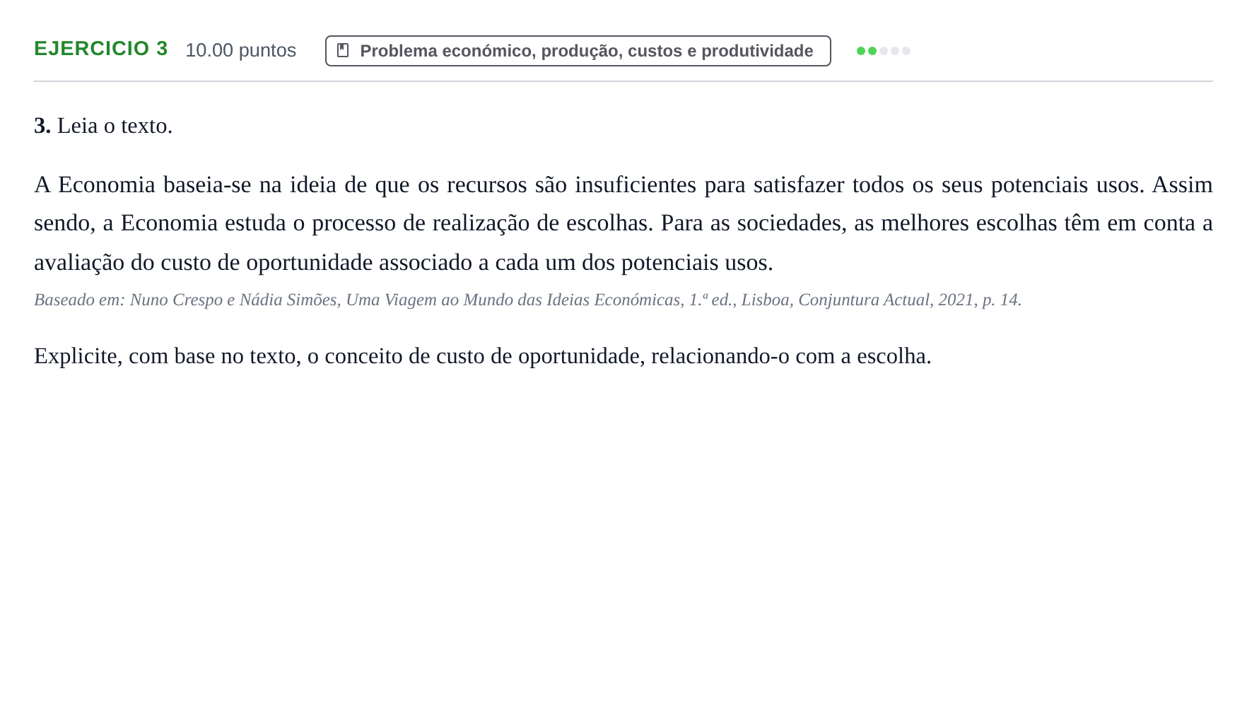 Enunciado: Exercício 3 · Exame Nacional Economia A 1.ª fase 2024