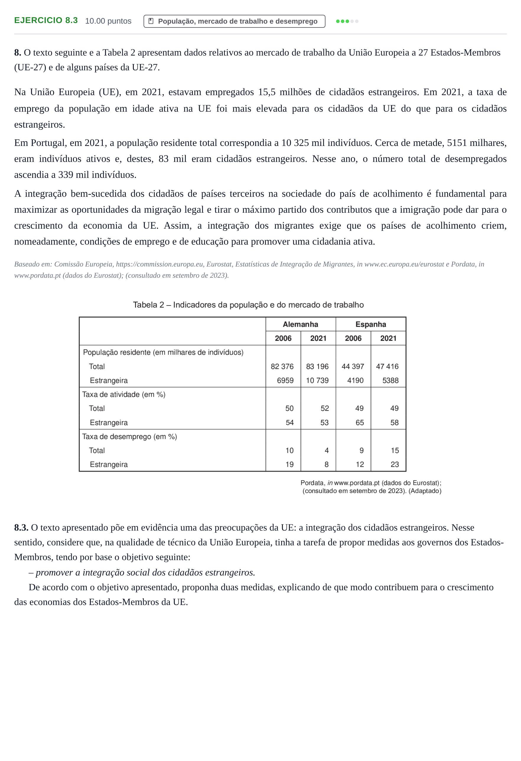 Enunciado: Exercício 8.3 · Exame Nacional Economia A 1.ª fase 2024