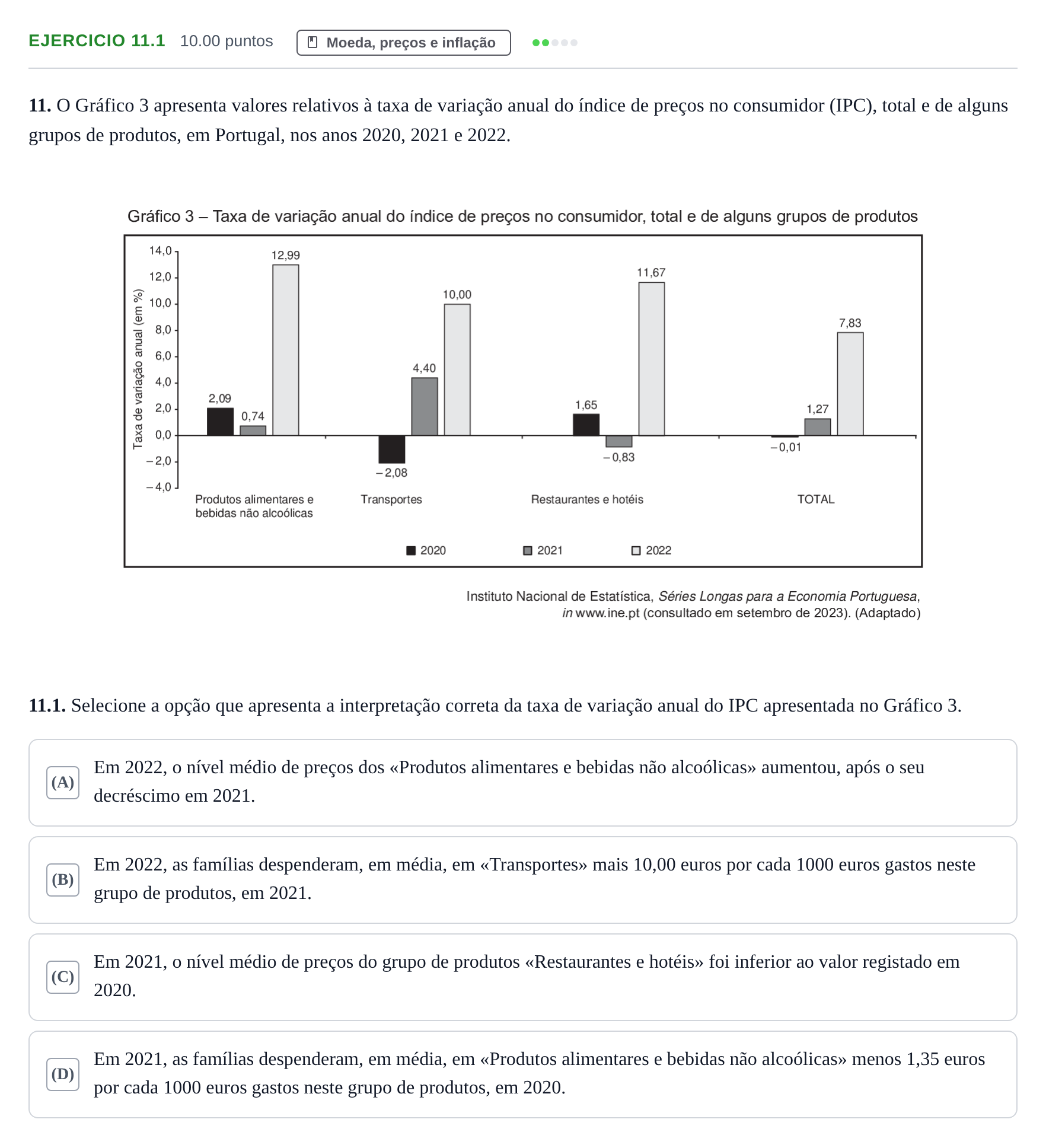 Enunciado: Exercício 11.1 · Exame Nacional Economia A 2.ª fase 2024