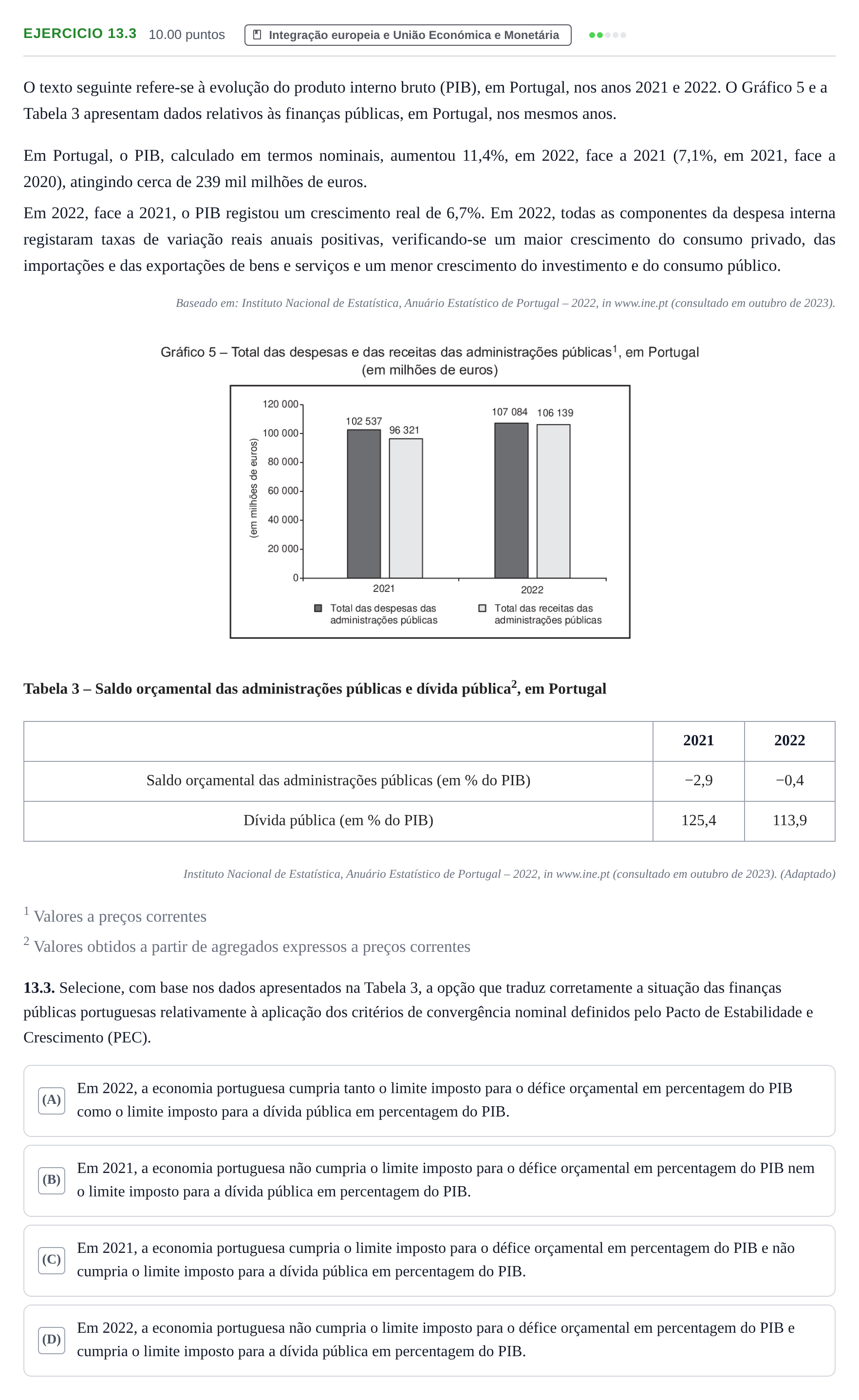 Enunciado: Exercício 13.3 · Exame Nacional Economia A 2.ª fase 2024