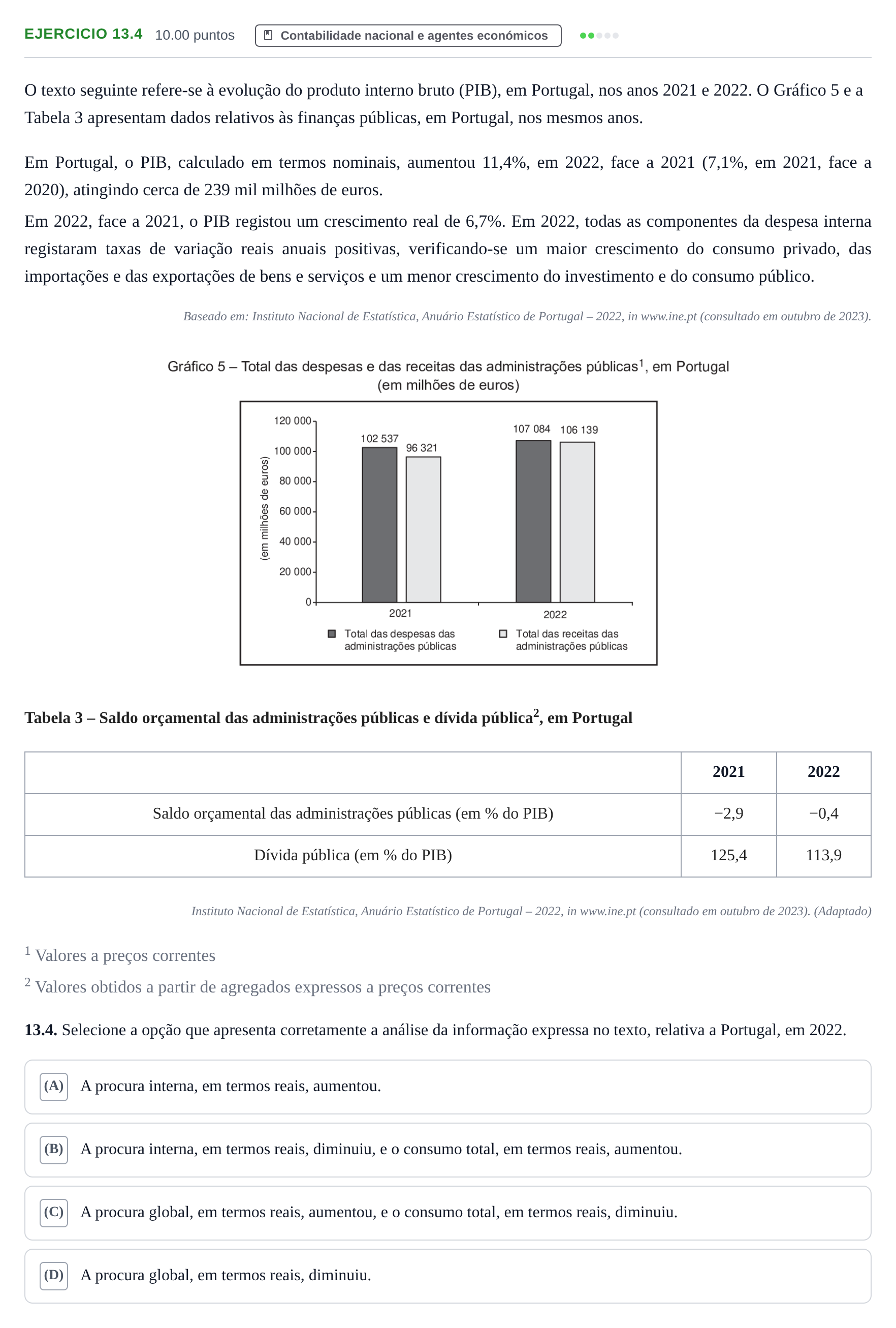 Enunciado: Exercício 13.4 · Exame Nacional Economia A 2.ª fase 2024