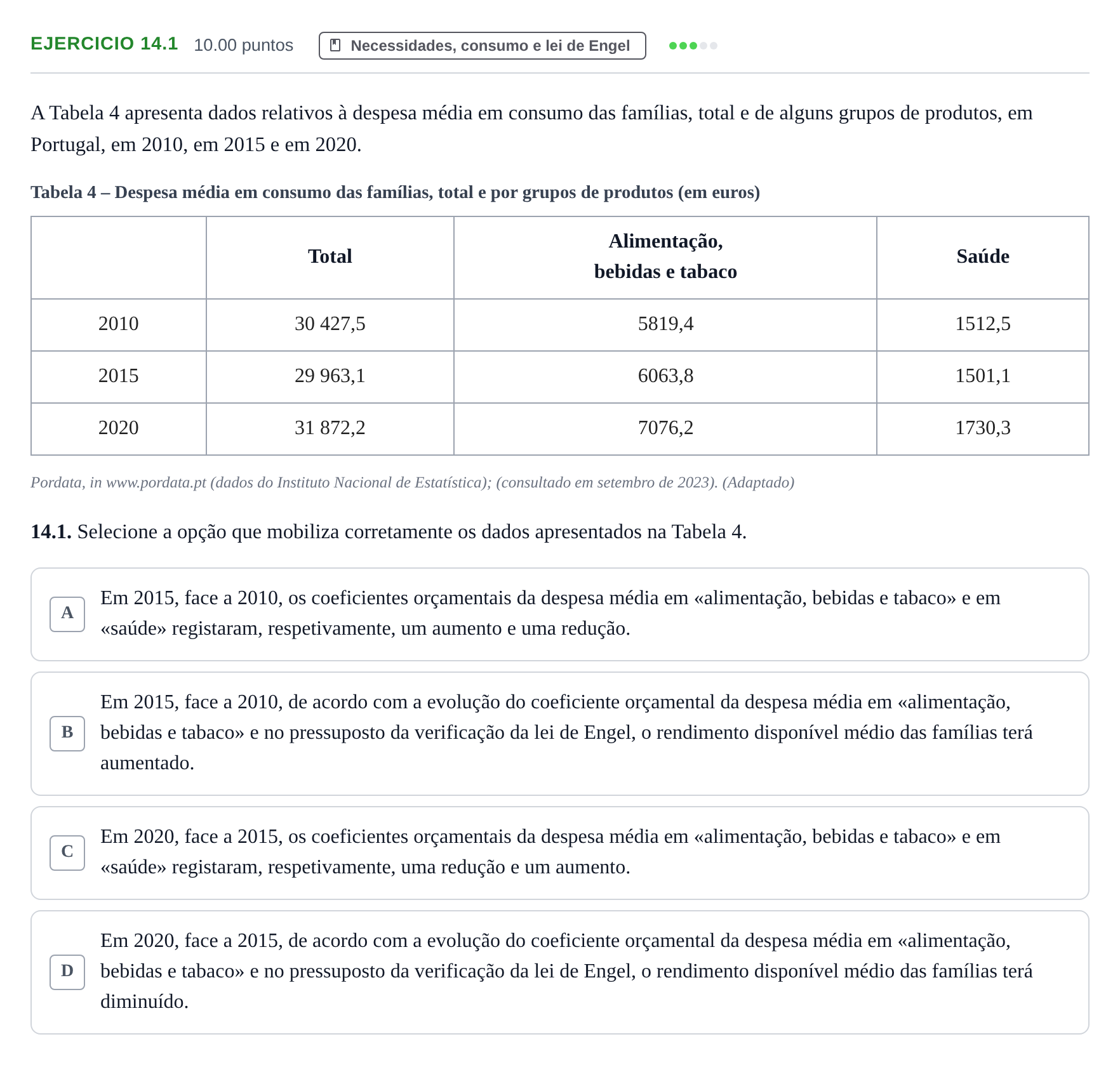 Enunciado: Exercício 14.1 · Exame Nacional Economia A 2.ª fase 2024