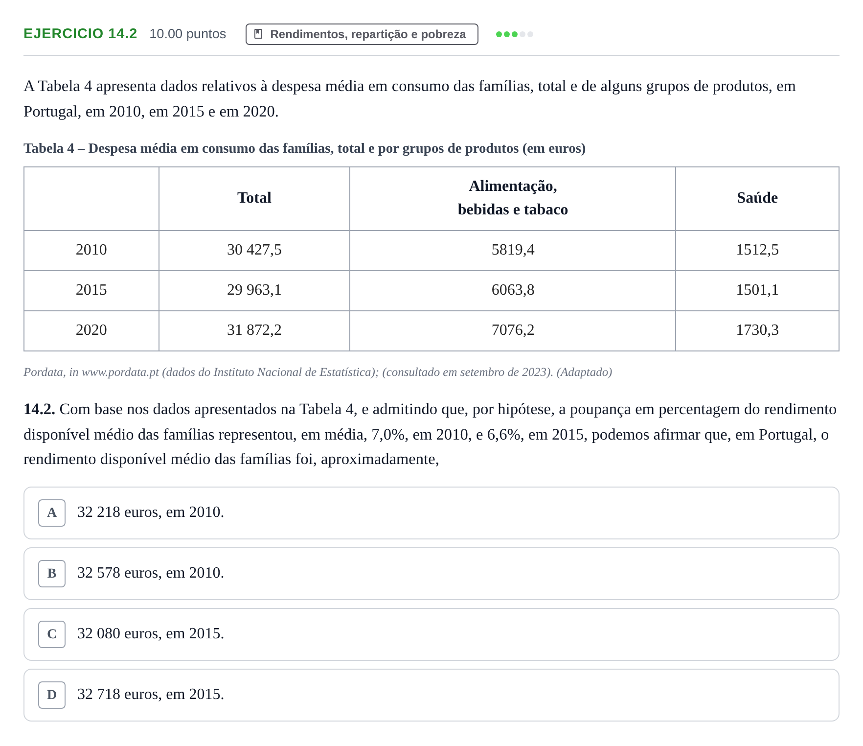 Enunciado: Exercício 14.2 · Exame Nacional Economia A 2.ª fase 2024