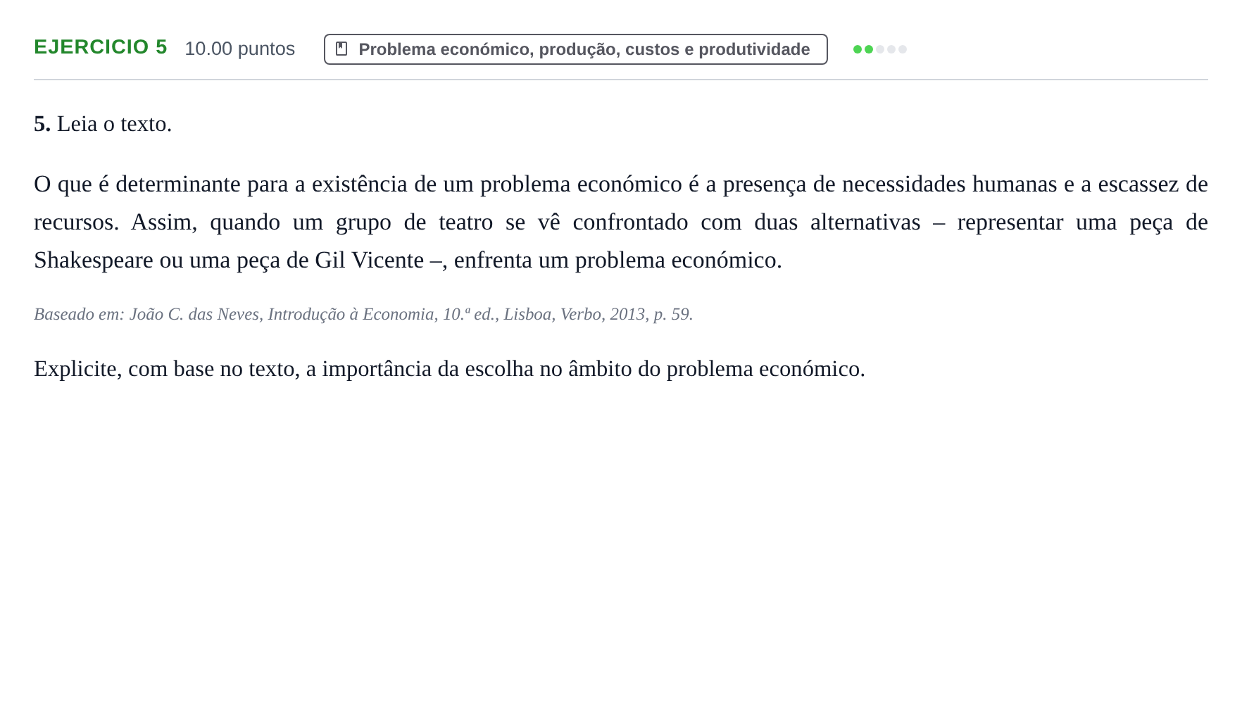 Enunciado: Exercício 5 · Exame Nacional Economia A 2.ª fase 2024