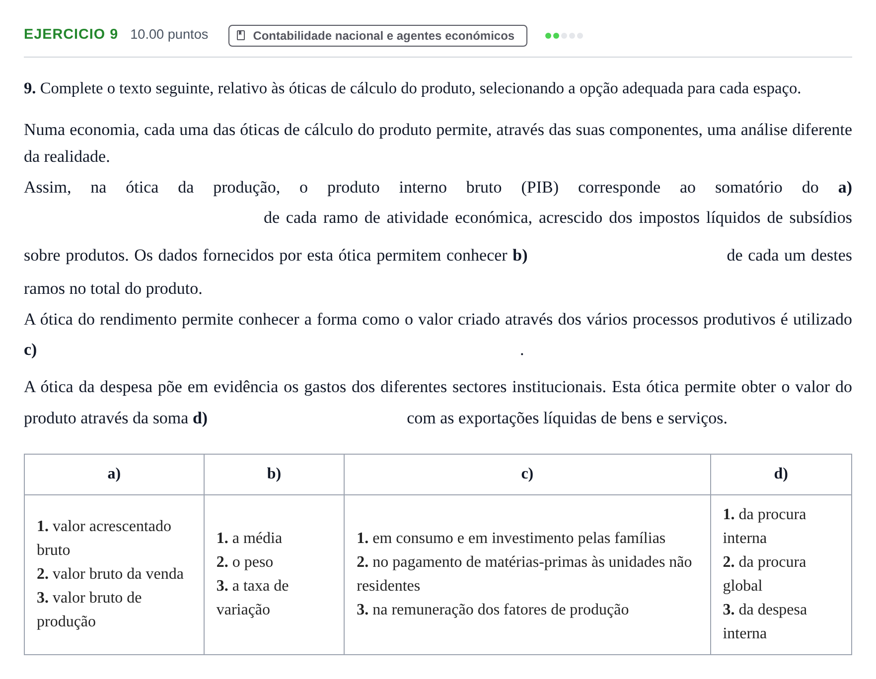 Enunciado: Exercício 9 · Exame Nacional Economia A 2.ª fase 2024