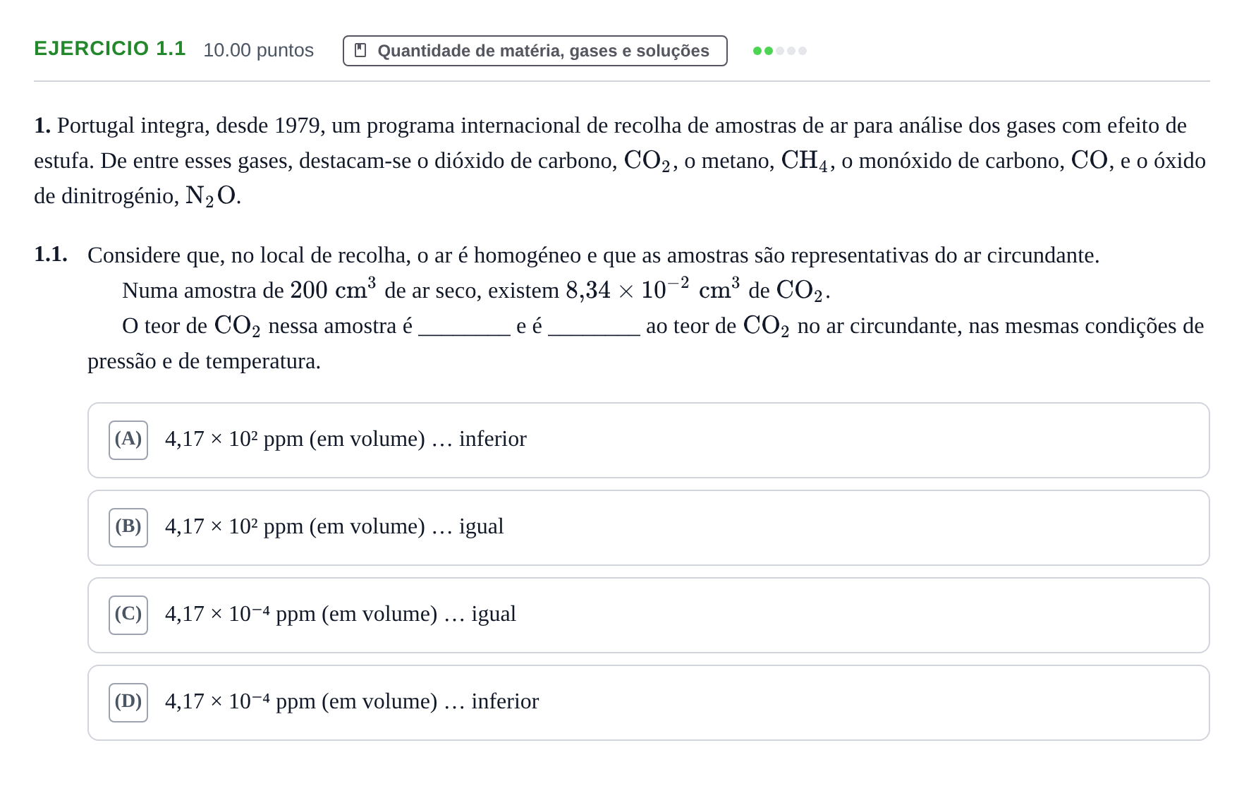 Enunciado: Exercício 1.1 · Exame Nacional Física e Química A Época especial 2024