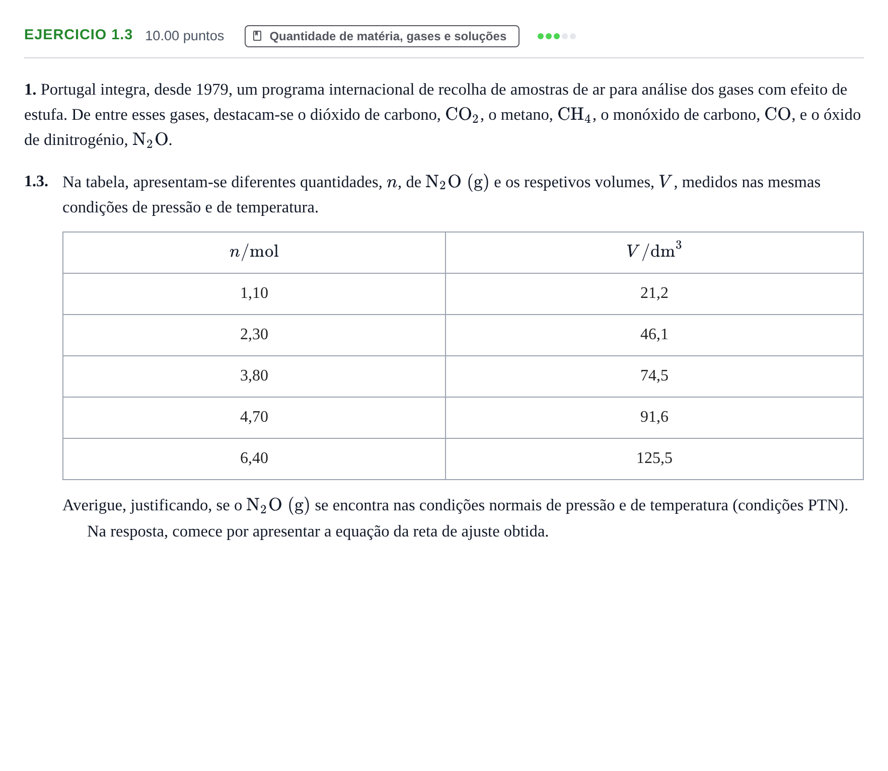Enunciado: Exercício 1.3 · Exame Nacional Física e Química A Época especial 2024