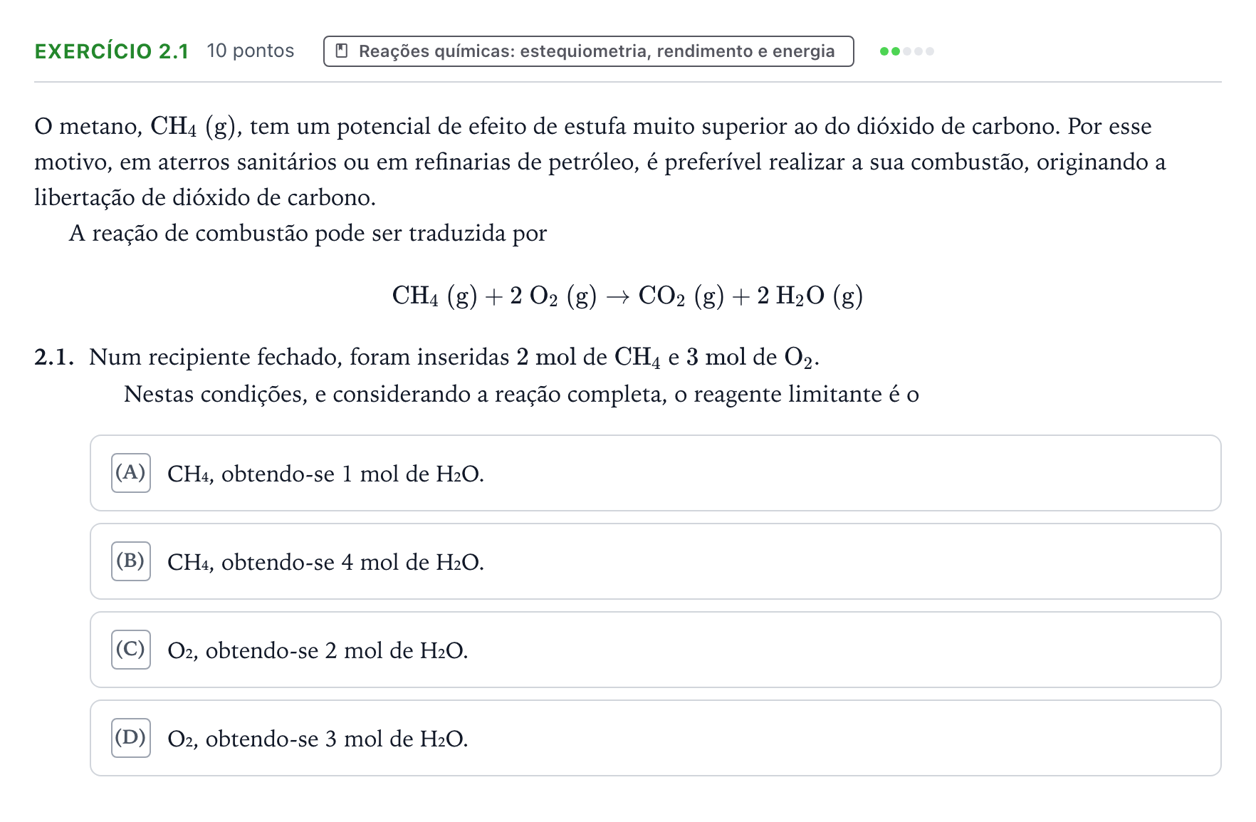 Enunciado: Exercício 2.1 · Exame Nacional Física e Química A Época especial 2024