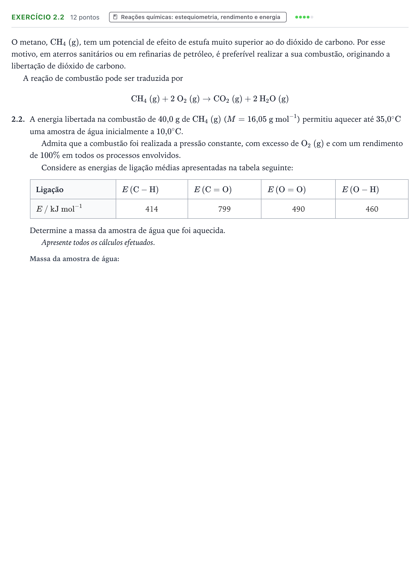 Enunciado: Exercício 2.2 · Exame Nacional Física e Química A Época especial 2024