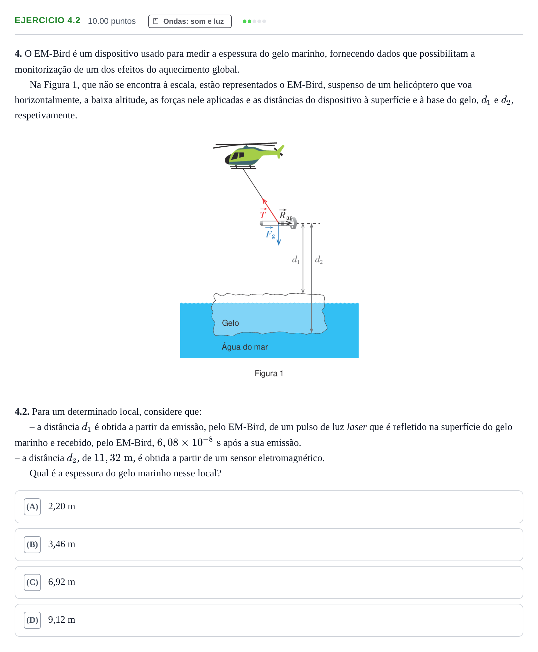 Enunciado: Exercício 4.2 · Exame Nacional Física e Química A Época especial 2024