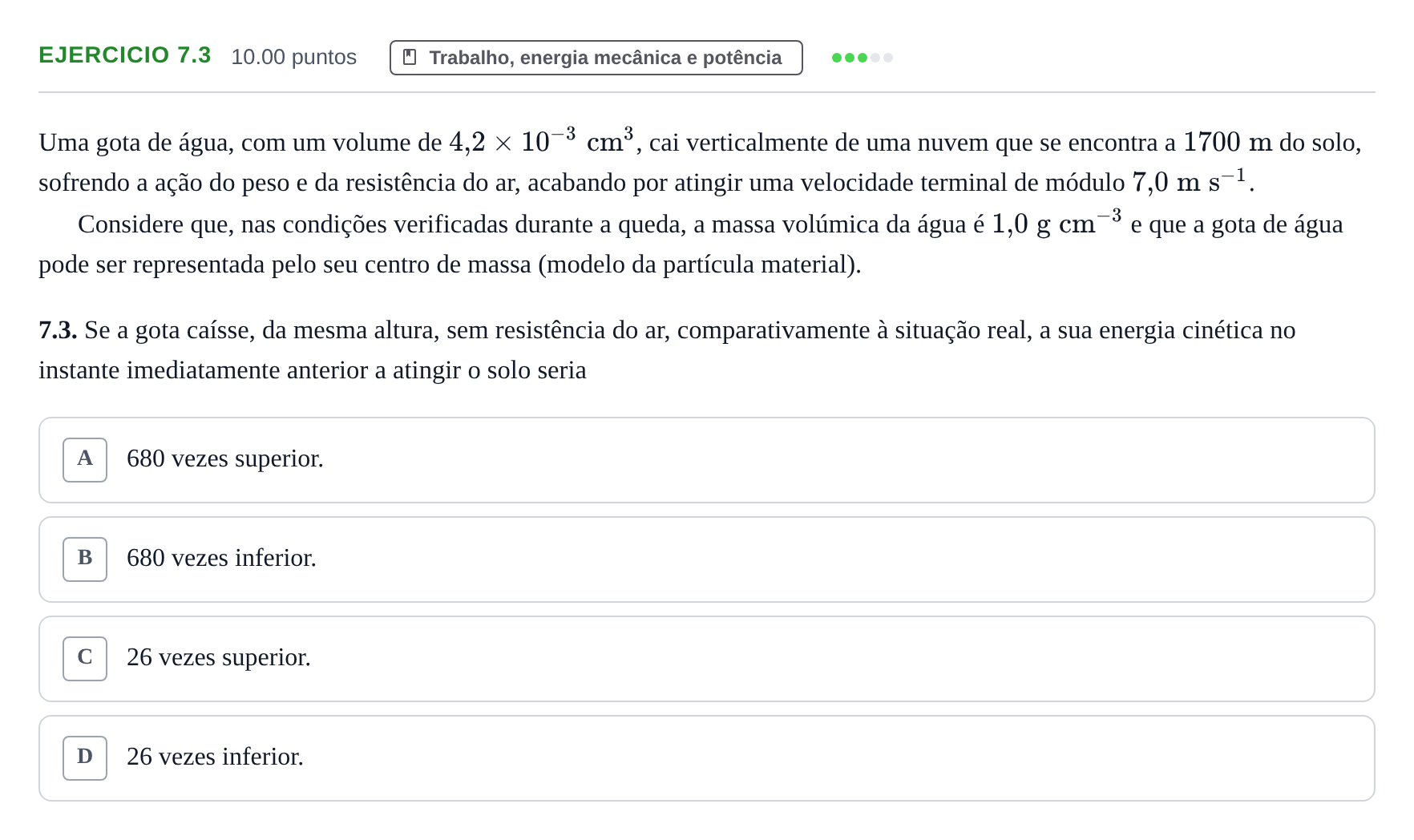 Enunciado: Exercício 7.3 · Exame Nacional Física e Química A Época especial 2024