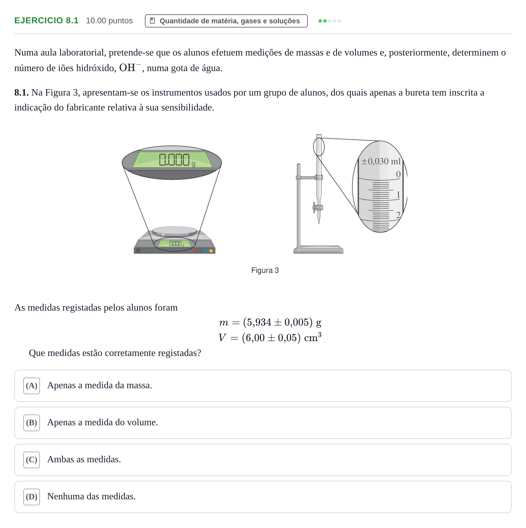 Enunciado: Exercício 8.1 · Exame Nacional Física e Química A Época especial 2024