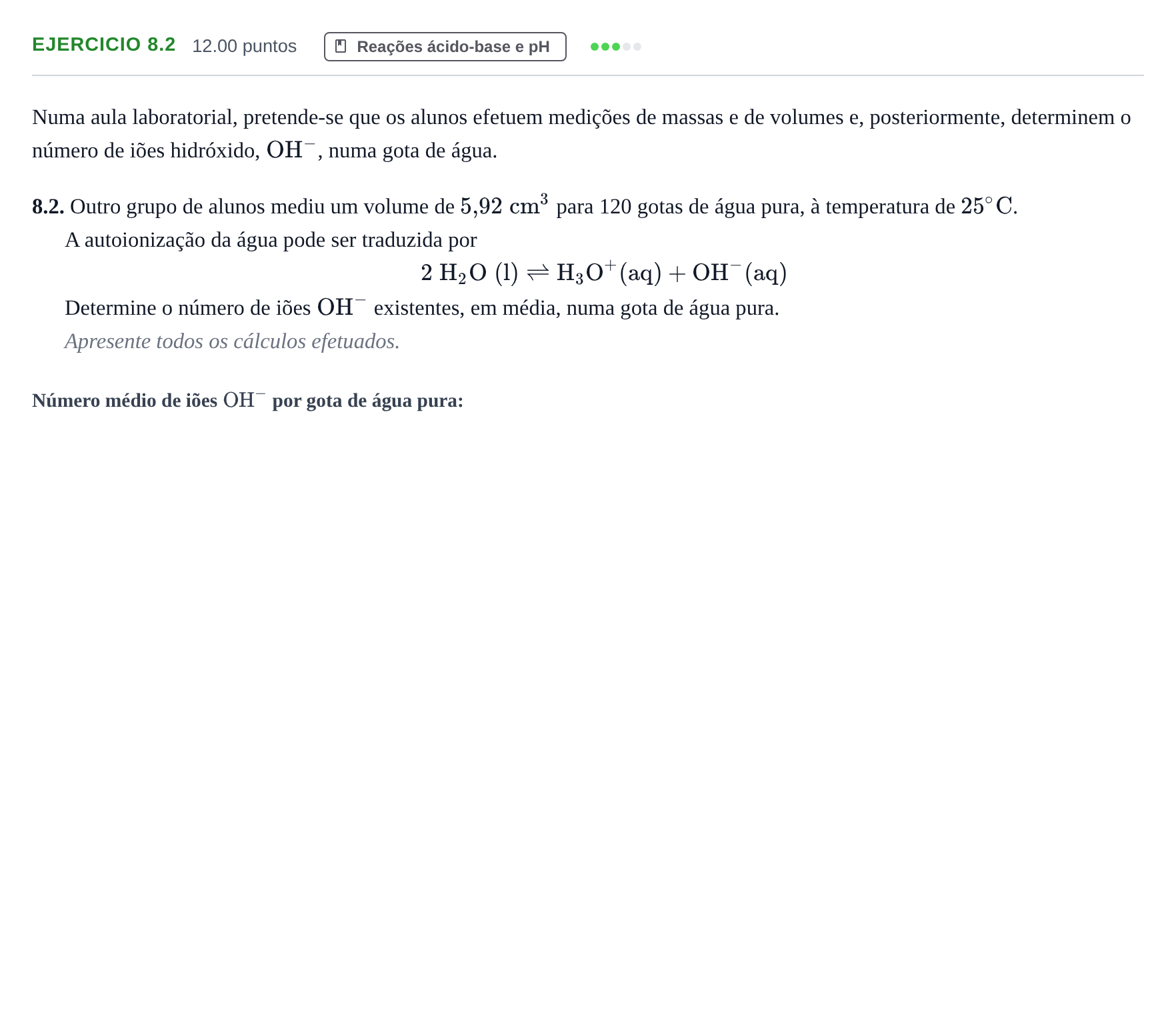 Enunciado: Exercício 8.2 · Exame Nacional Física e Química A Época especial 2024