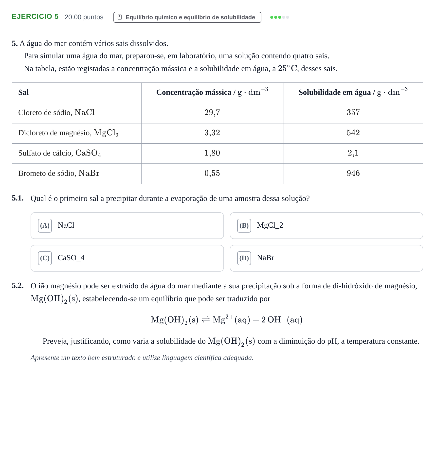 Enunciado: Exercício 5 · Exame Nacional Física e Química A Época especial 2024