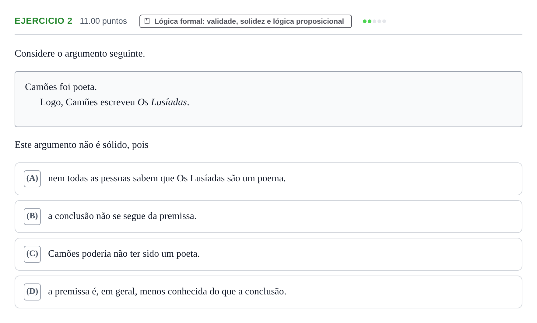 Enunciado: Exercício 2 · Exame Nacional Filosofia 1.ª fase 2024