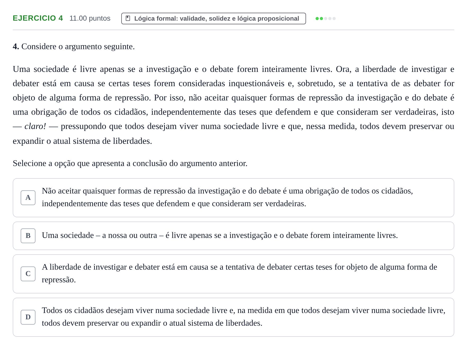 Enunciado: Exercício 4 · Exame Nacional Filosofia 1.ª fase 2024