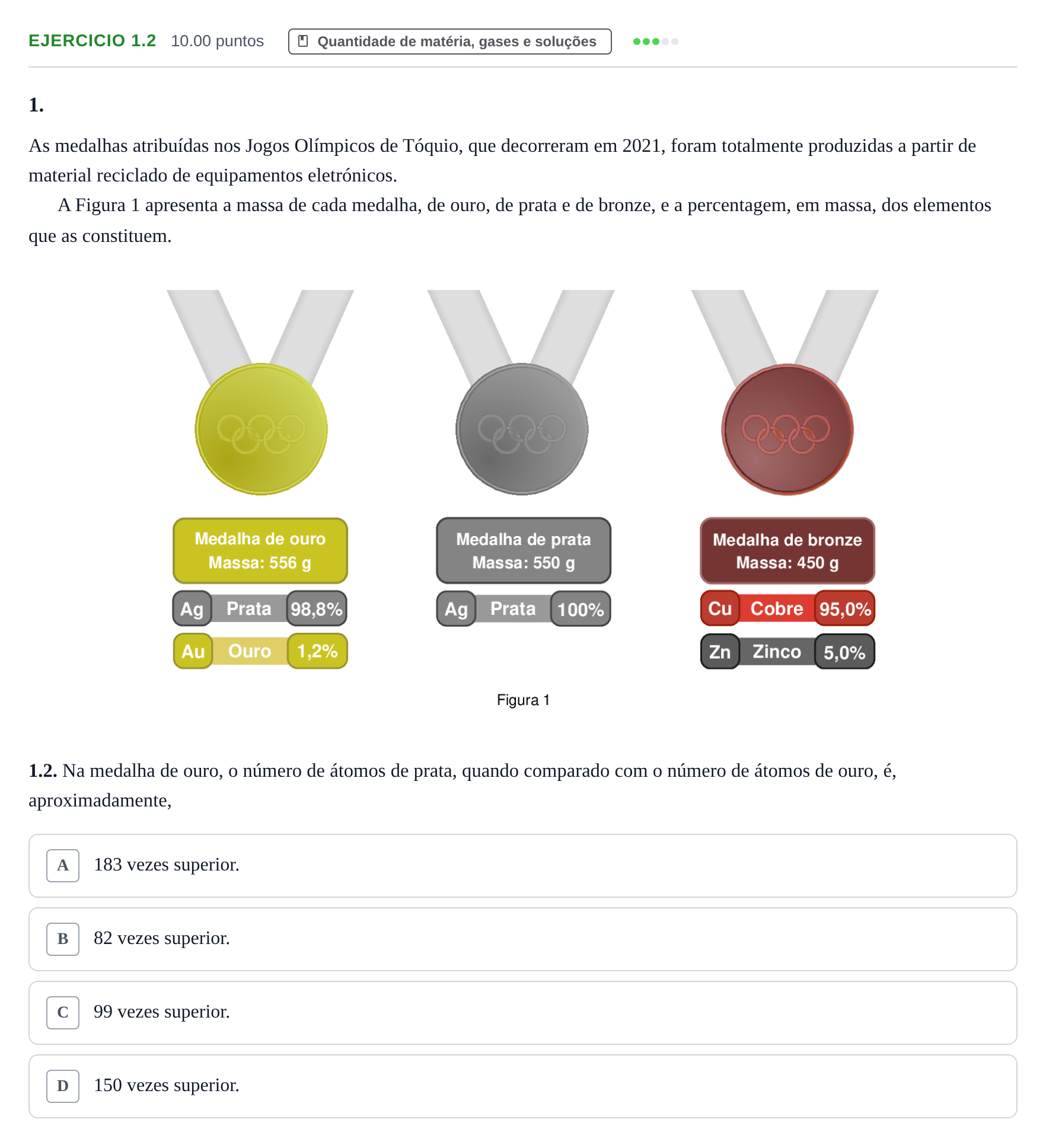 Enunciado: Exercício 1.2 · Exame Nacional Física e Química A 1.ª fase 2024