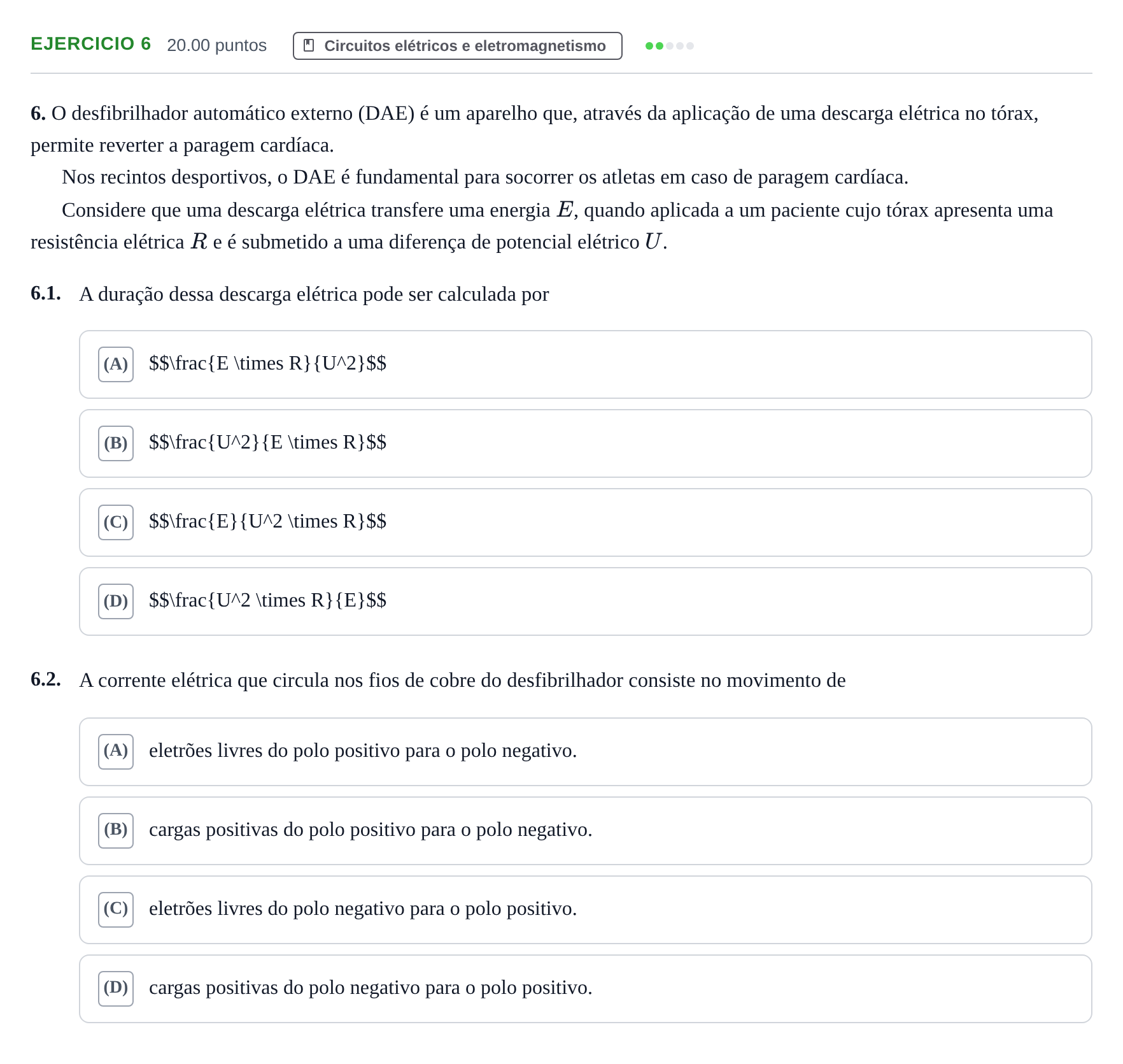 Enunciado: Exercício 6 · Exame Nacional Física e Química A 1.ª fase 2024
