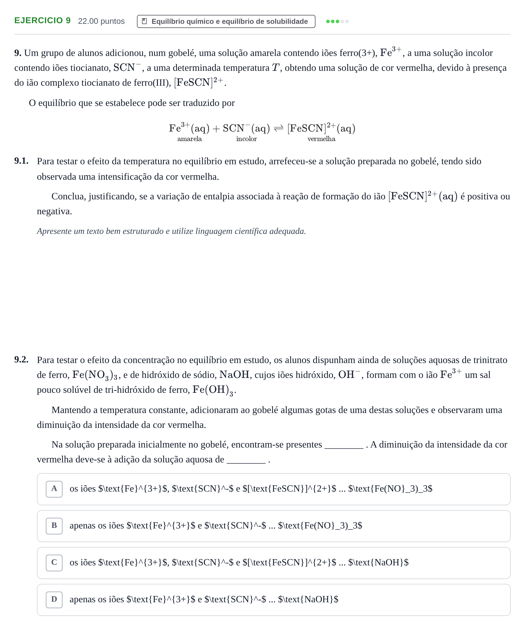 Enunciado: Exercício 9 · Exame Nacional Física e Química A 1.ª fase 2024