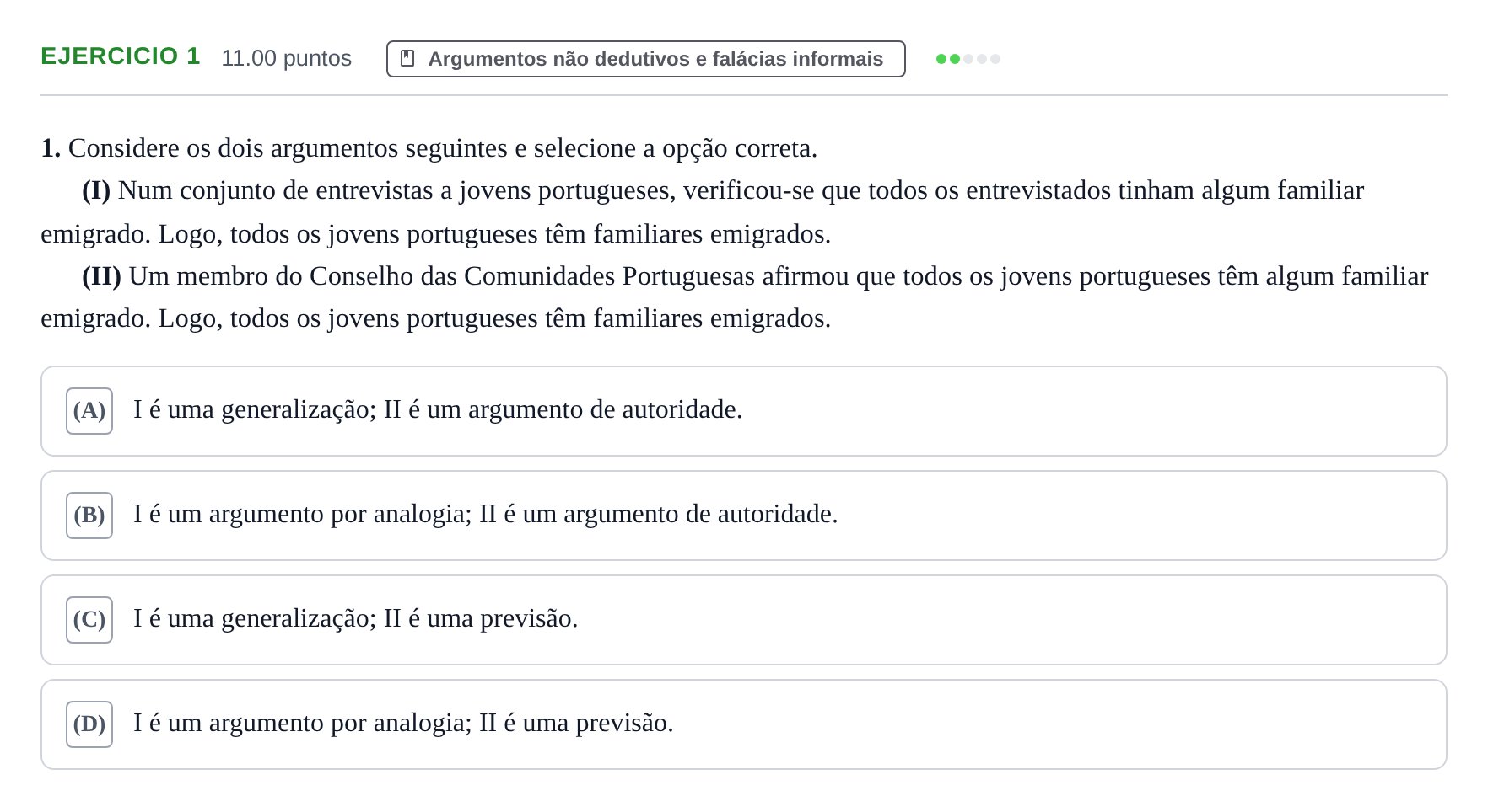 Enunciado: Exercício 1 · Exame Nacional Filosofia 2.ª fase 2024