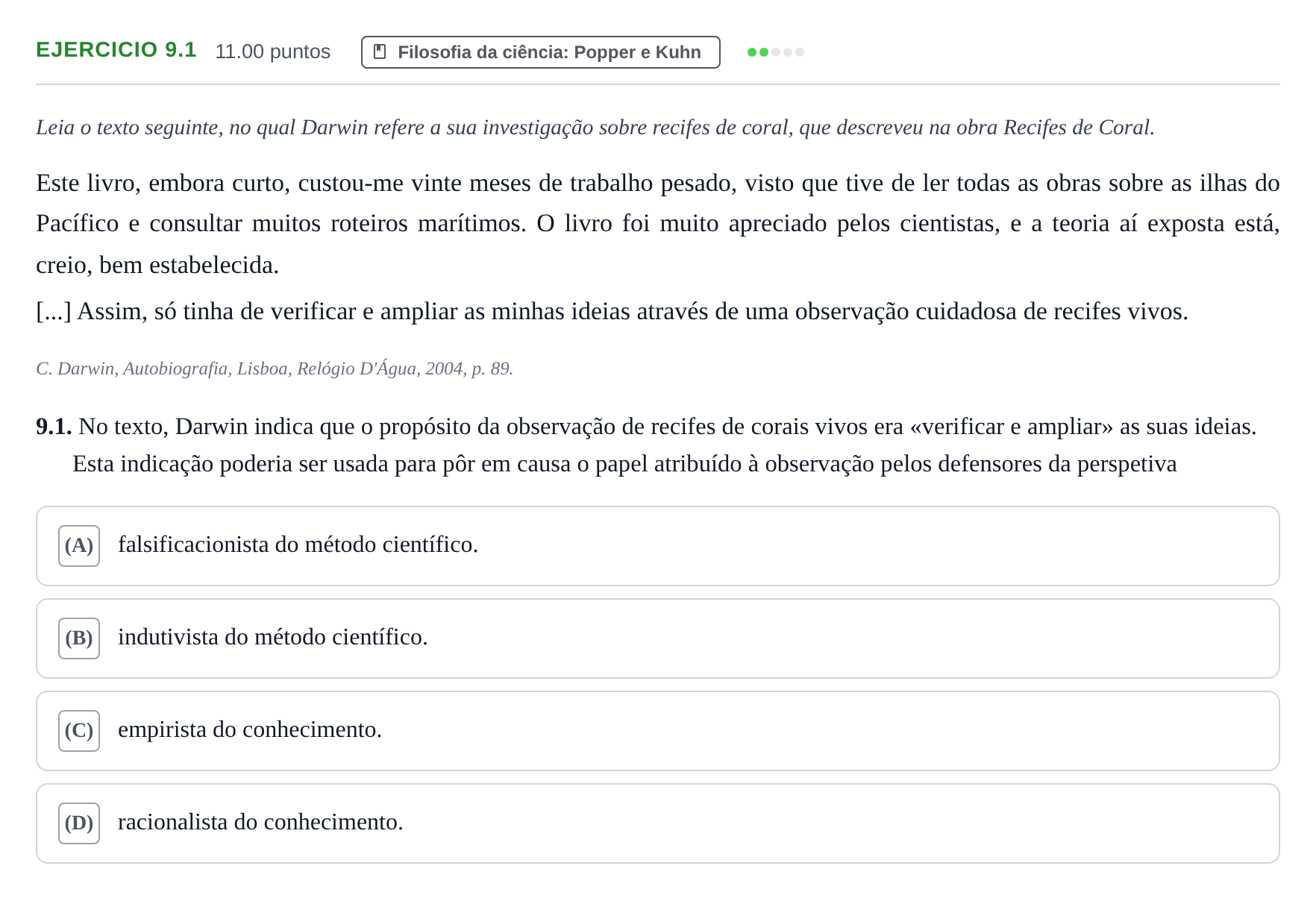 Enunciado: Exercício 9.1 · Exame Nacional Filosofia 2.ª fase 2024