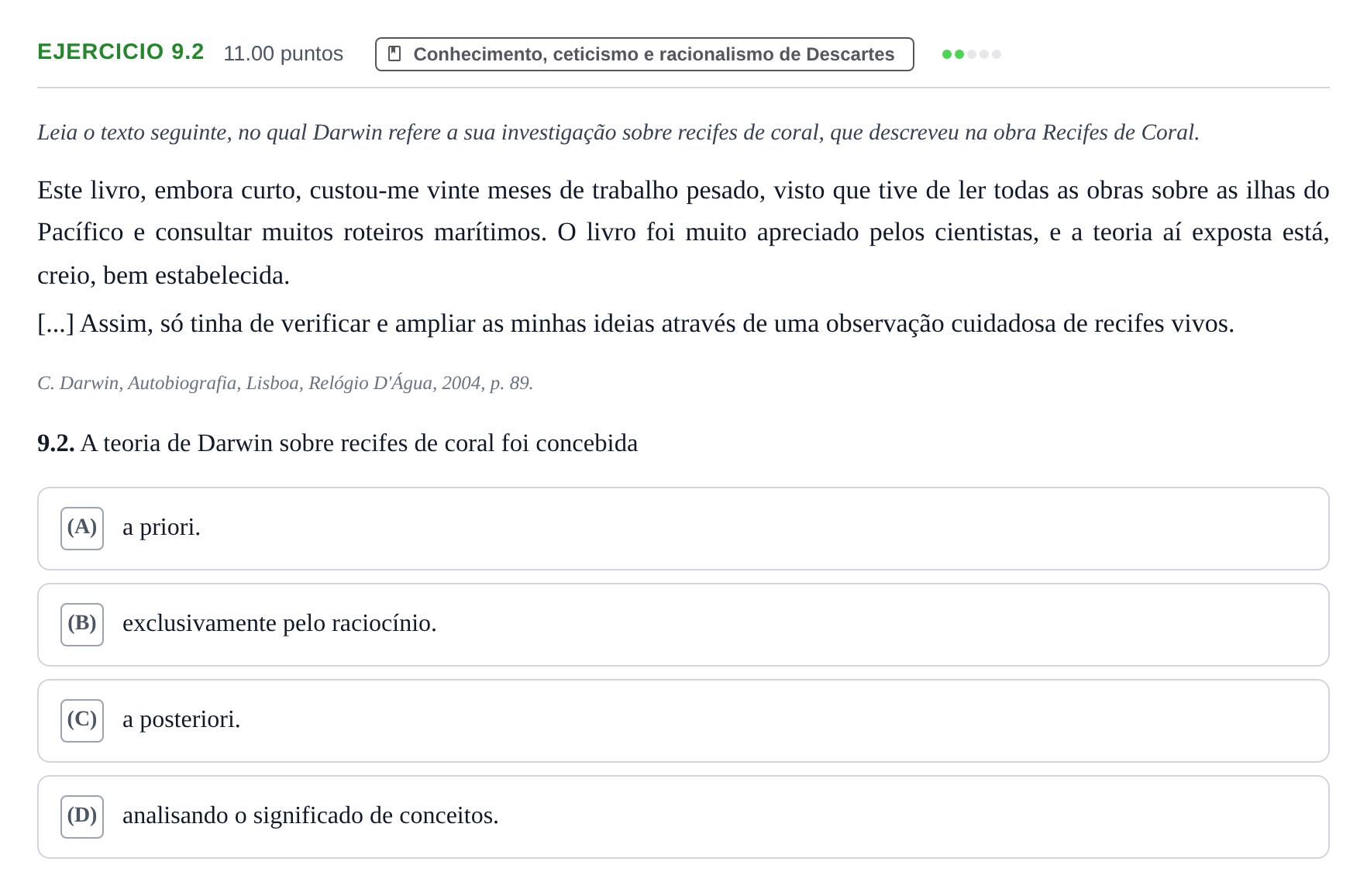Enunciado: Exercício 9.2 · Exame Nacional Filosofia 2.ª fase 2024