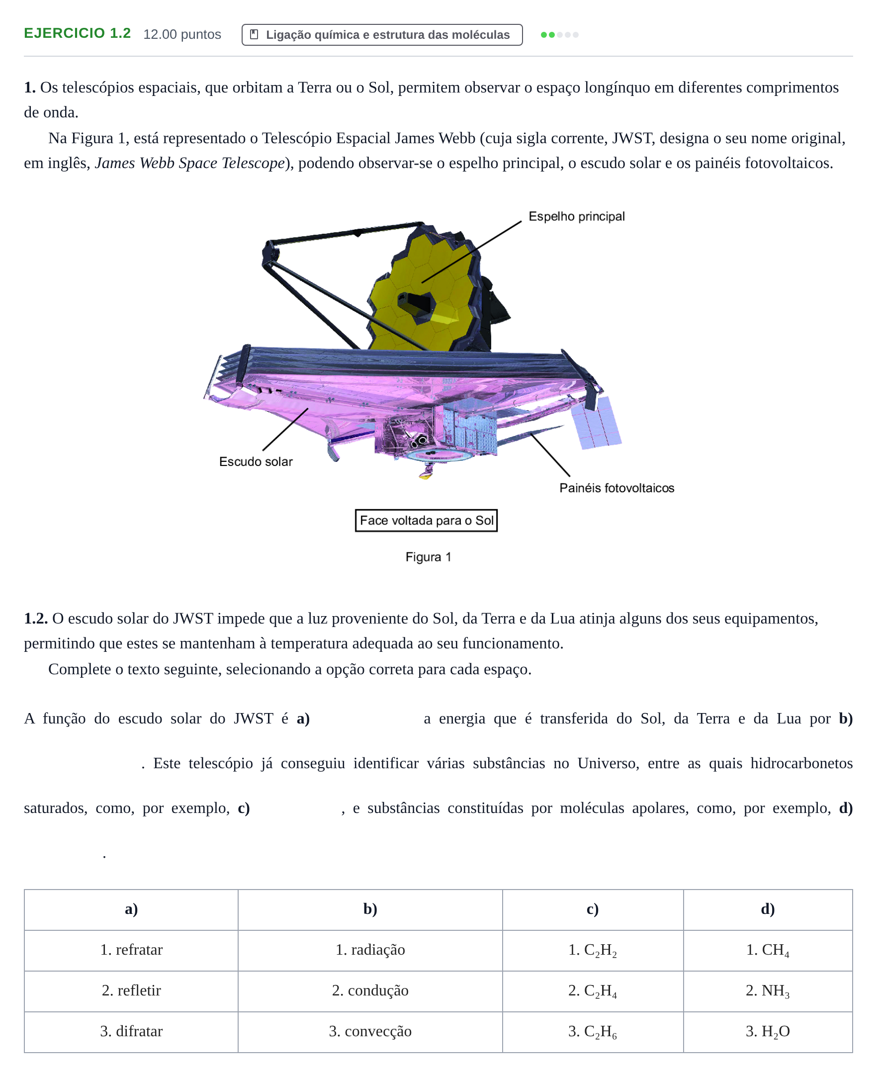 Enunciado: Exercício 1.2 · Exame Nacional Física e Química A 2.ª fase 2024