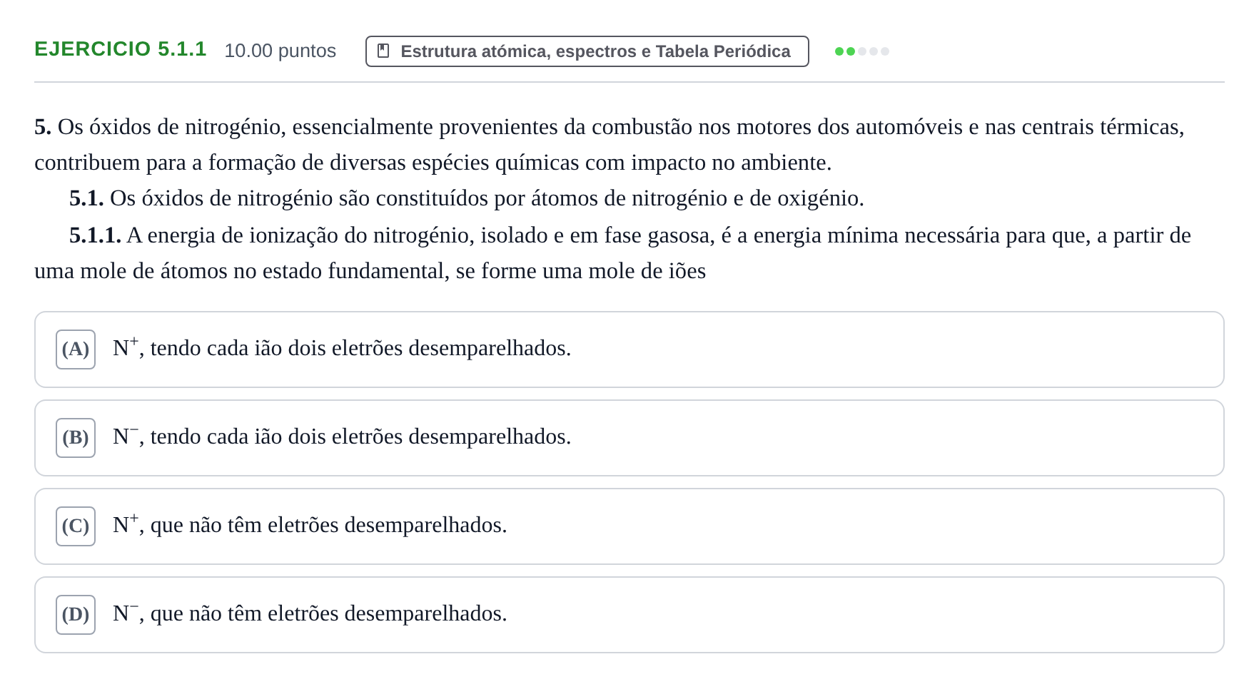 Enunciado: Exercício 5.1.1 · Exame Nacional Física e Química A 2.ª fase 2024