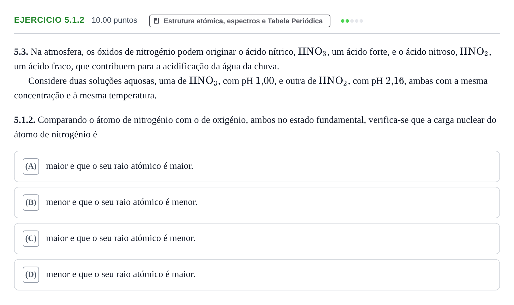 Enunciado: Exercício 5.1.2 · Exame Nacional Física e Química A 2.ª fase 2024