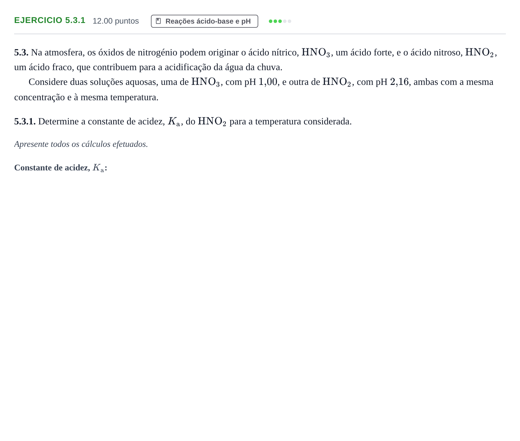 Enunciado: Exercício 5.3.1 · Exame Nacional Física e Química A 2.ª fase 2024