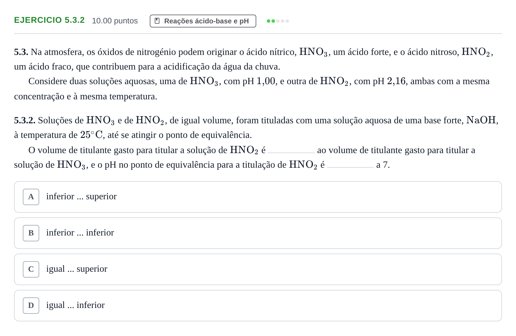 Enunciado: Exercício 5.3.2 · Exame Nacional Física e Química A 2.ª fase 2024