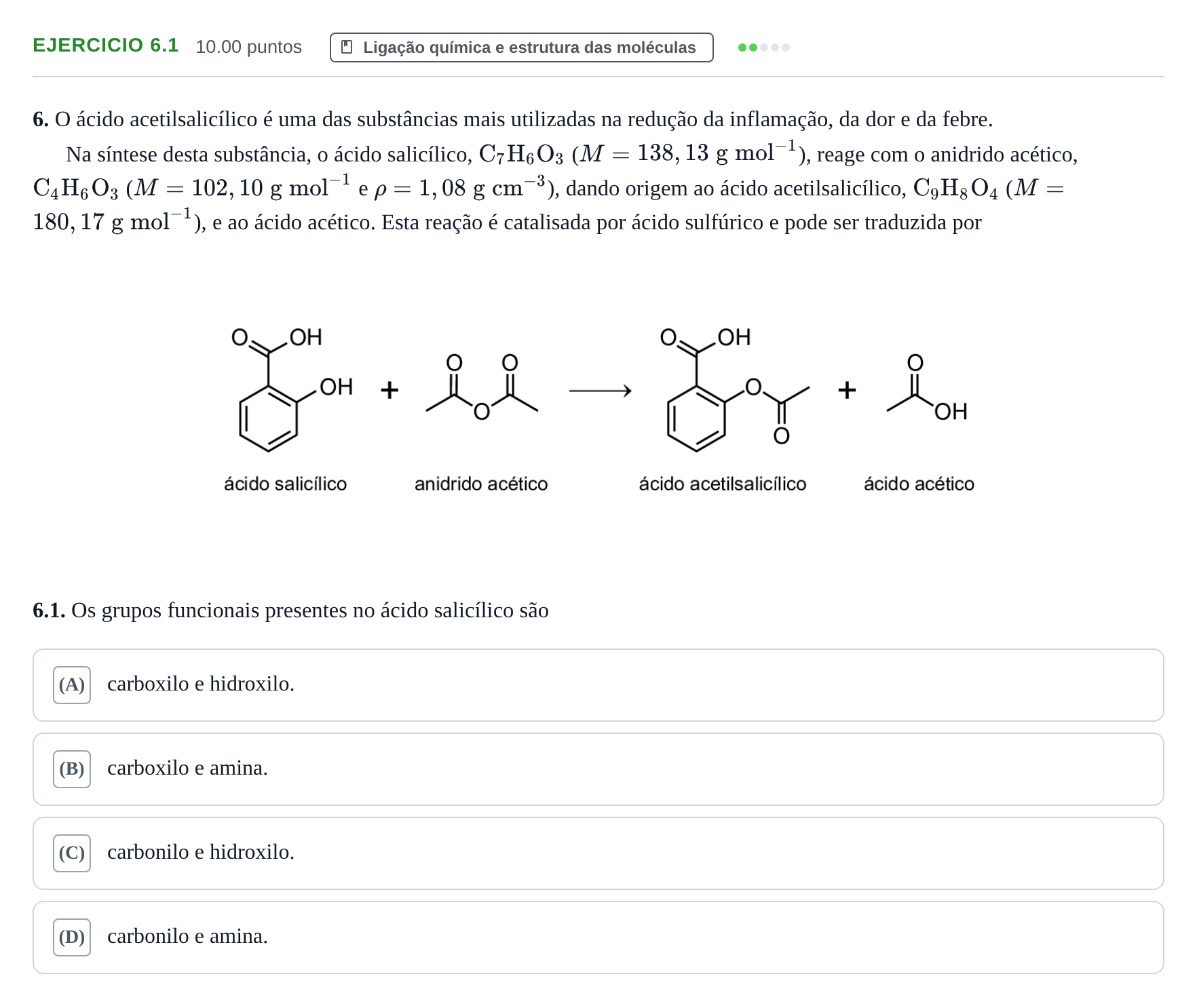 Enunciado: Exercício 6.1 · Exame Nacional Física e Química A 2.ª fase 2024