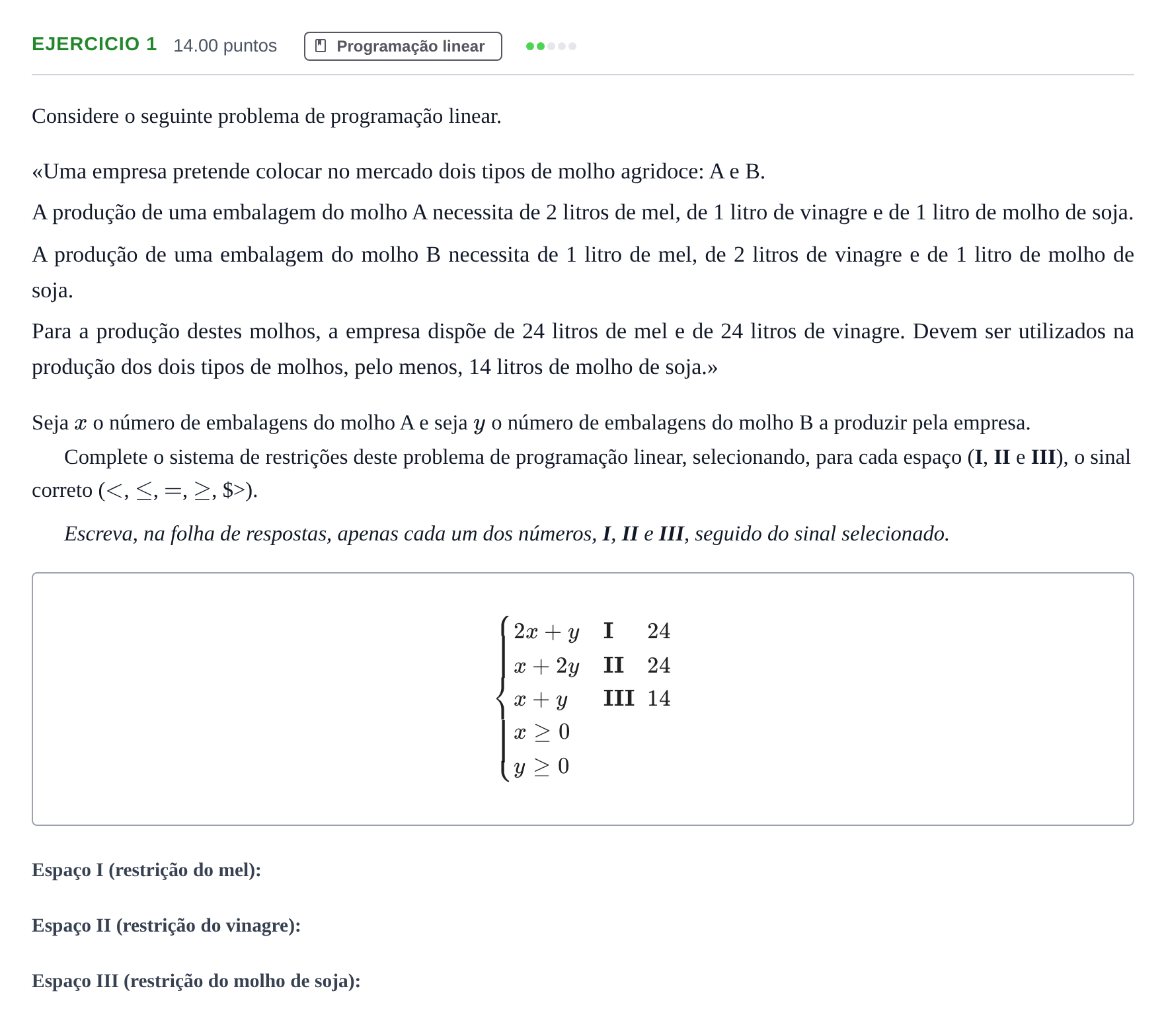 Enunciado: Exercício 1 · Exame Nacional Matemática B 1.ª fase 2024