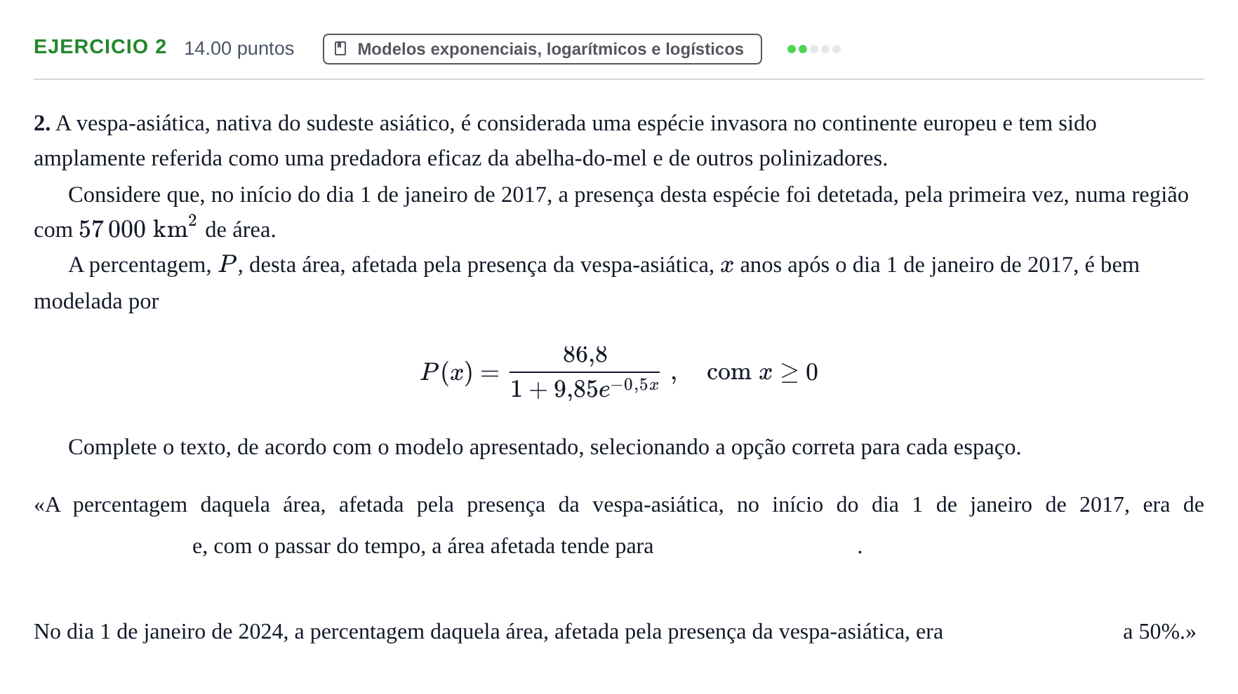 Enunciado: Exercício 2 · Exame Nacional Matemática B 1.ª fase 2024