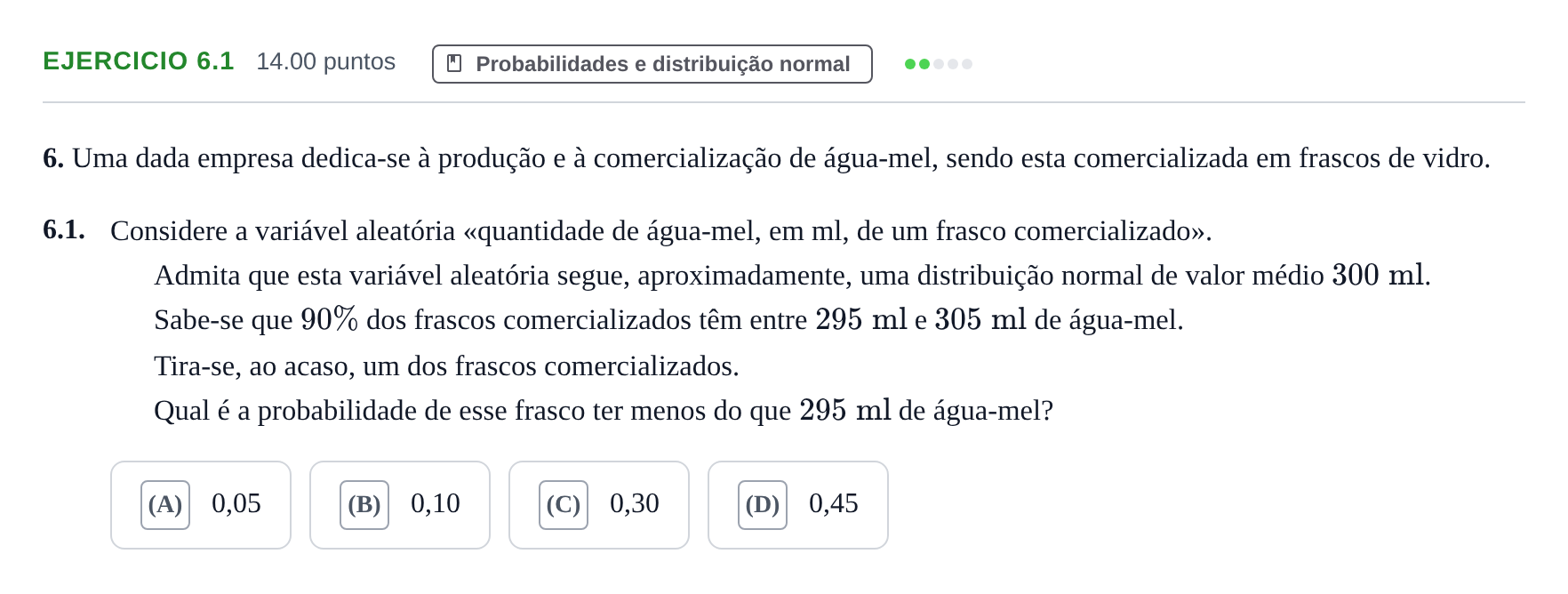 Enunciado: Exercício 6.1 · Exame Nacional Matemática B 1.ª fase 2024