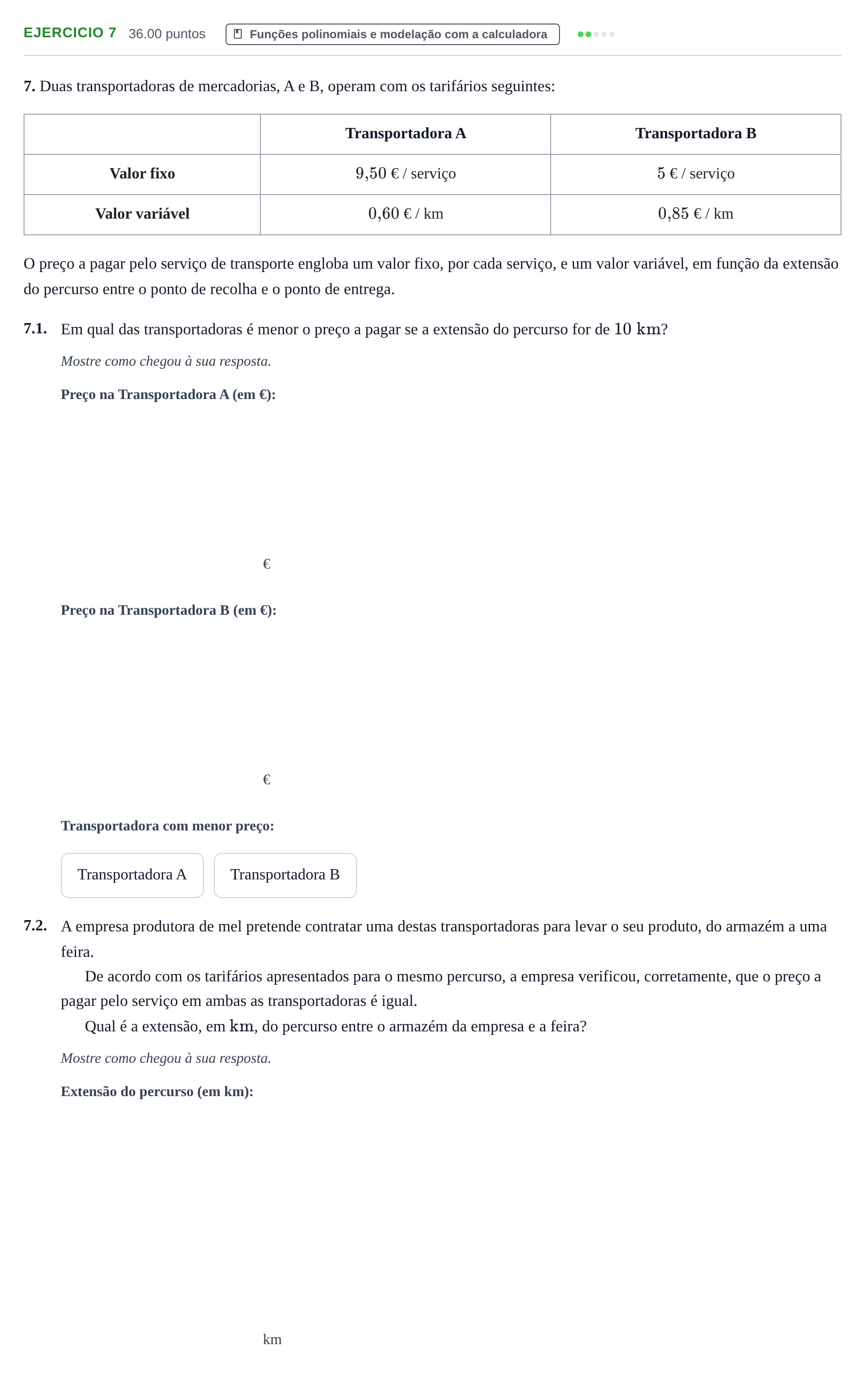 Enunciado: Exercício 7 · Exame Nacional Matemática B 1.ª fase 2024