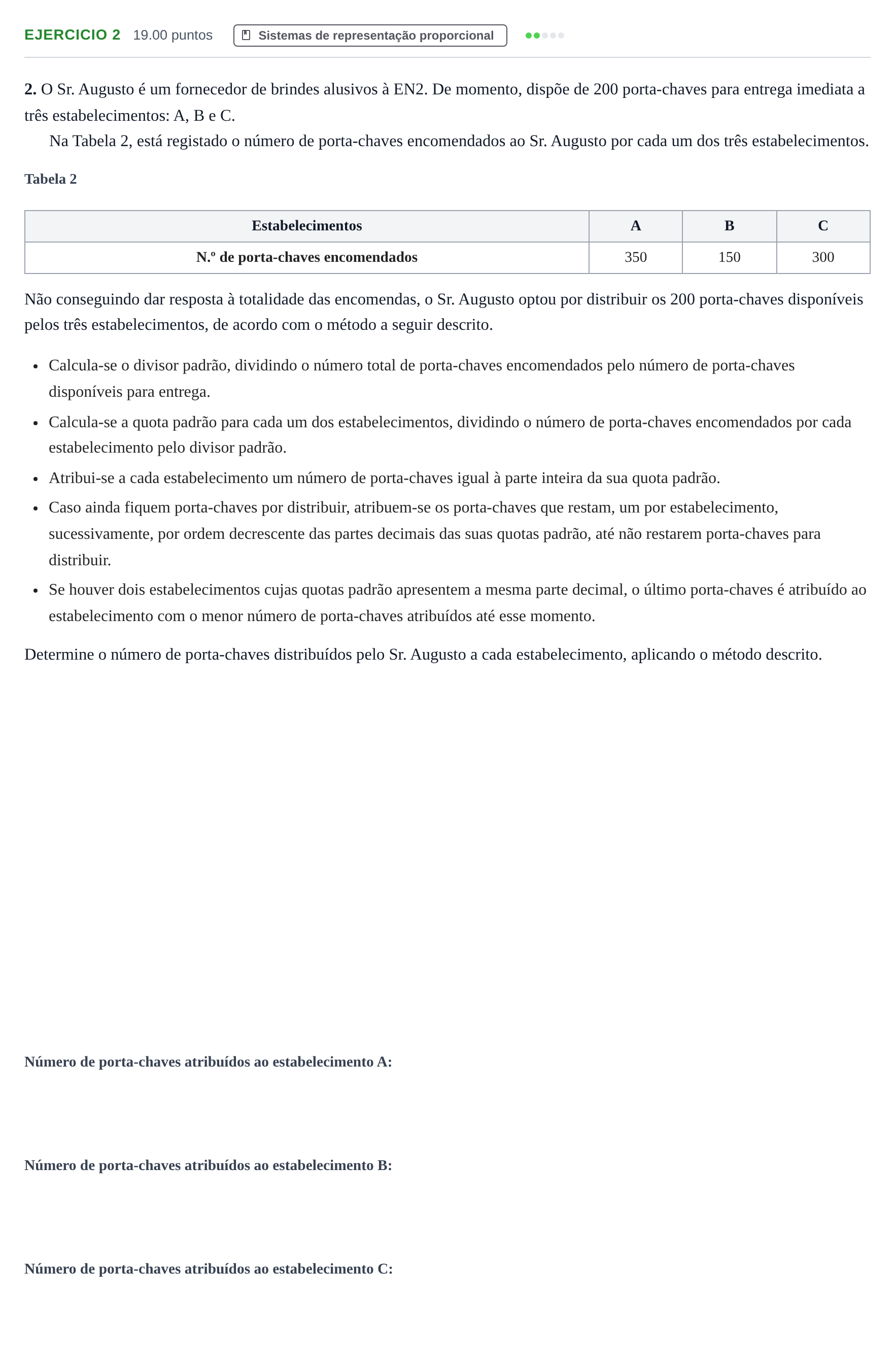 Enunciado: Exercício 2 · Exame Nacional Matemática Aplicada às Ciências Sociais 1.ª fase 2024