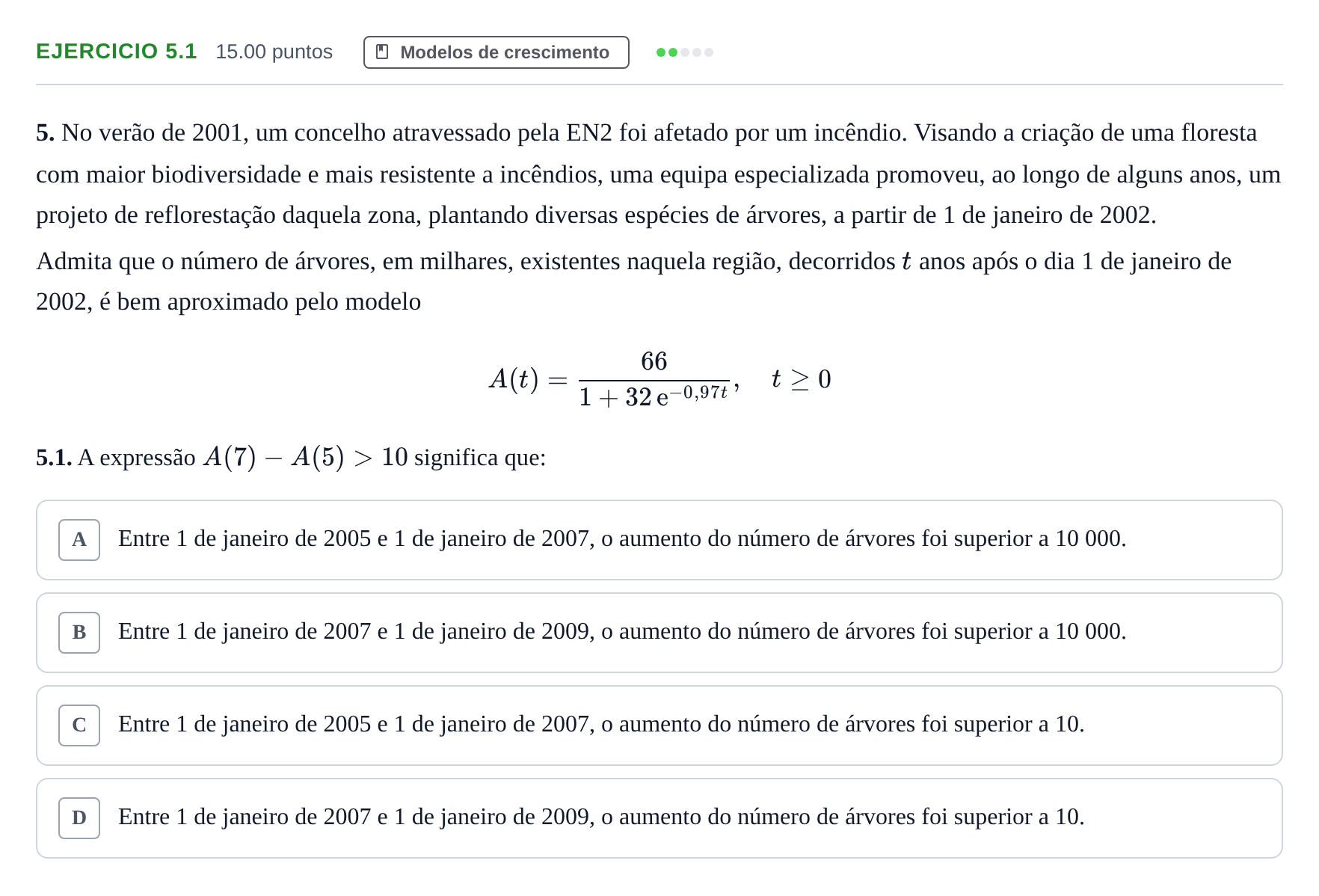 Enunciado: Exercício 5.1 · Exame Nacional Matemática Aplicada às Ciências Sociais 1.ª fase 2024