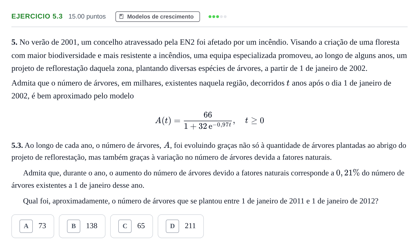 Enunciado: Exercício 5.3 · Exame Nacional Matemática Aplicada às Ciências Sociais 1.ª fase 2024